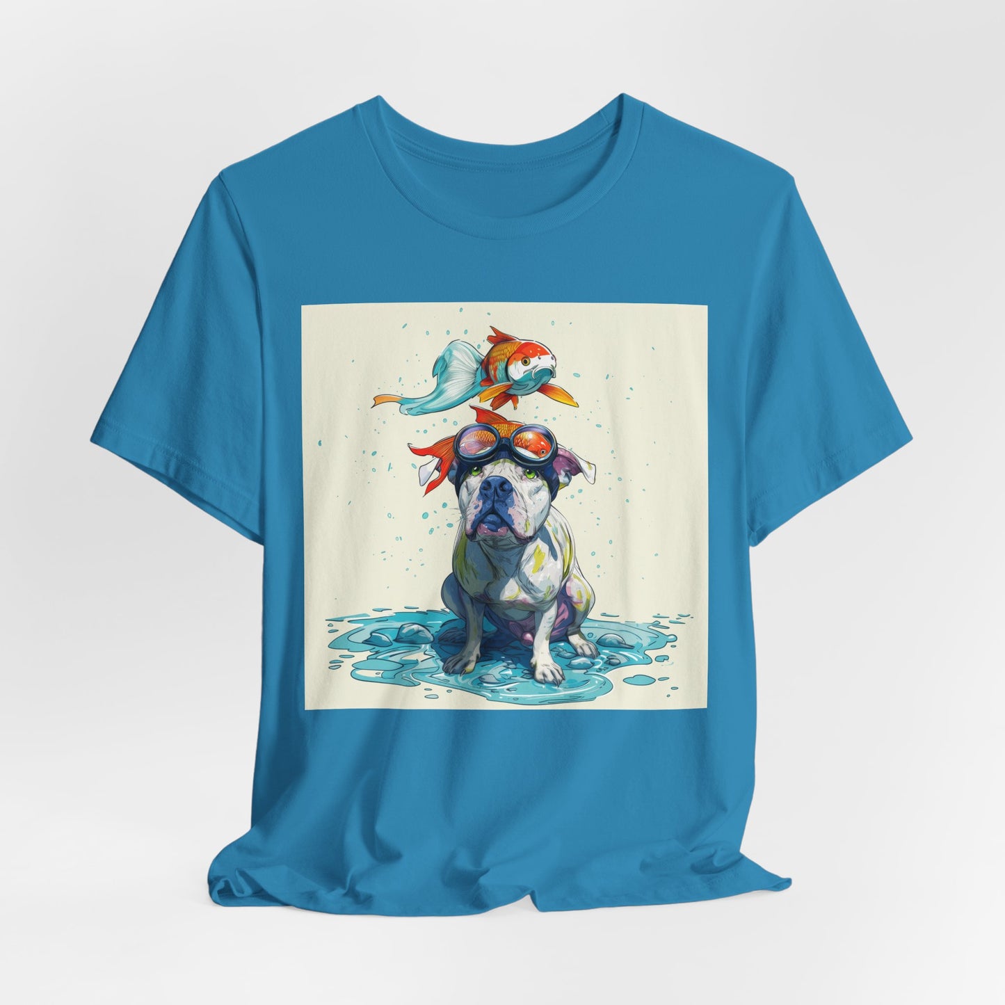 Silly Pitbull with Koi Fish