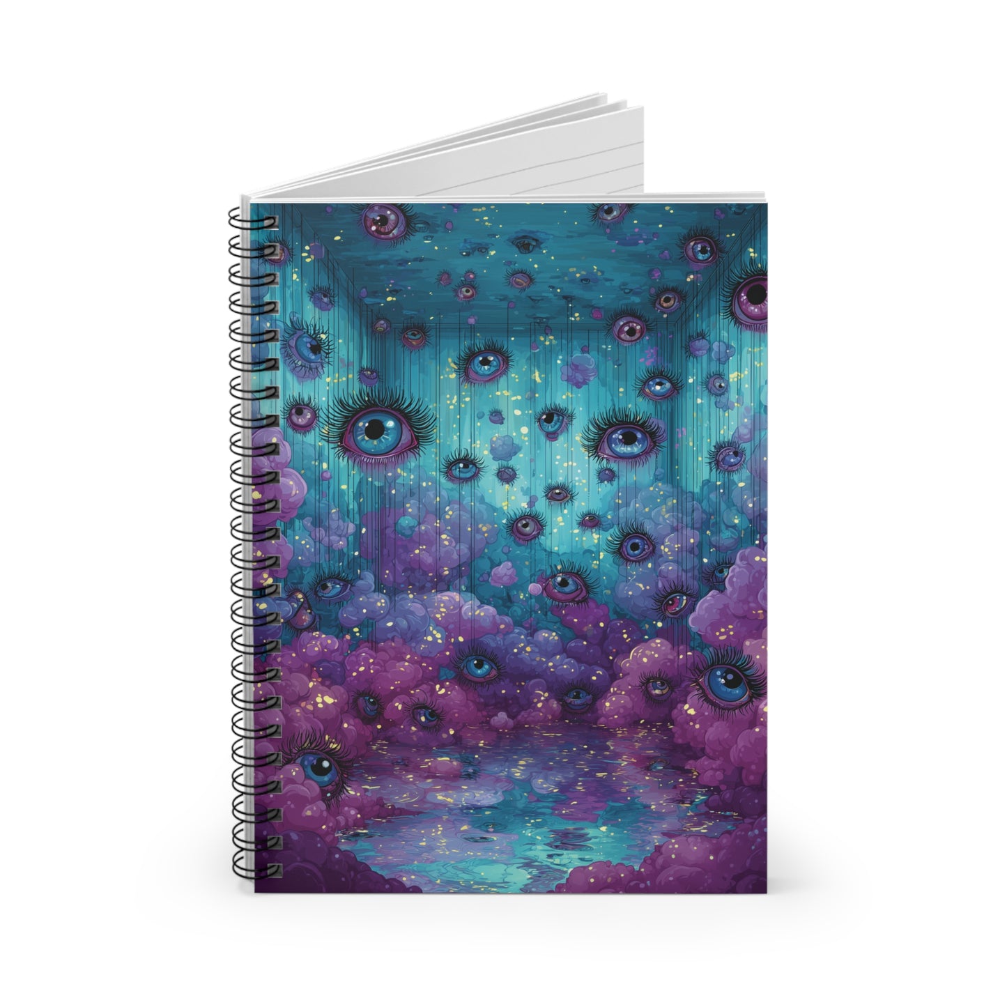 Surreal Hanging Eyes Spiral Notebook – Vivid Pastel Colors, Purple Clouds, Peaceful Dream Journal