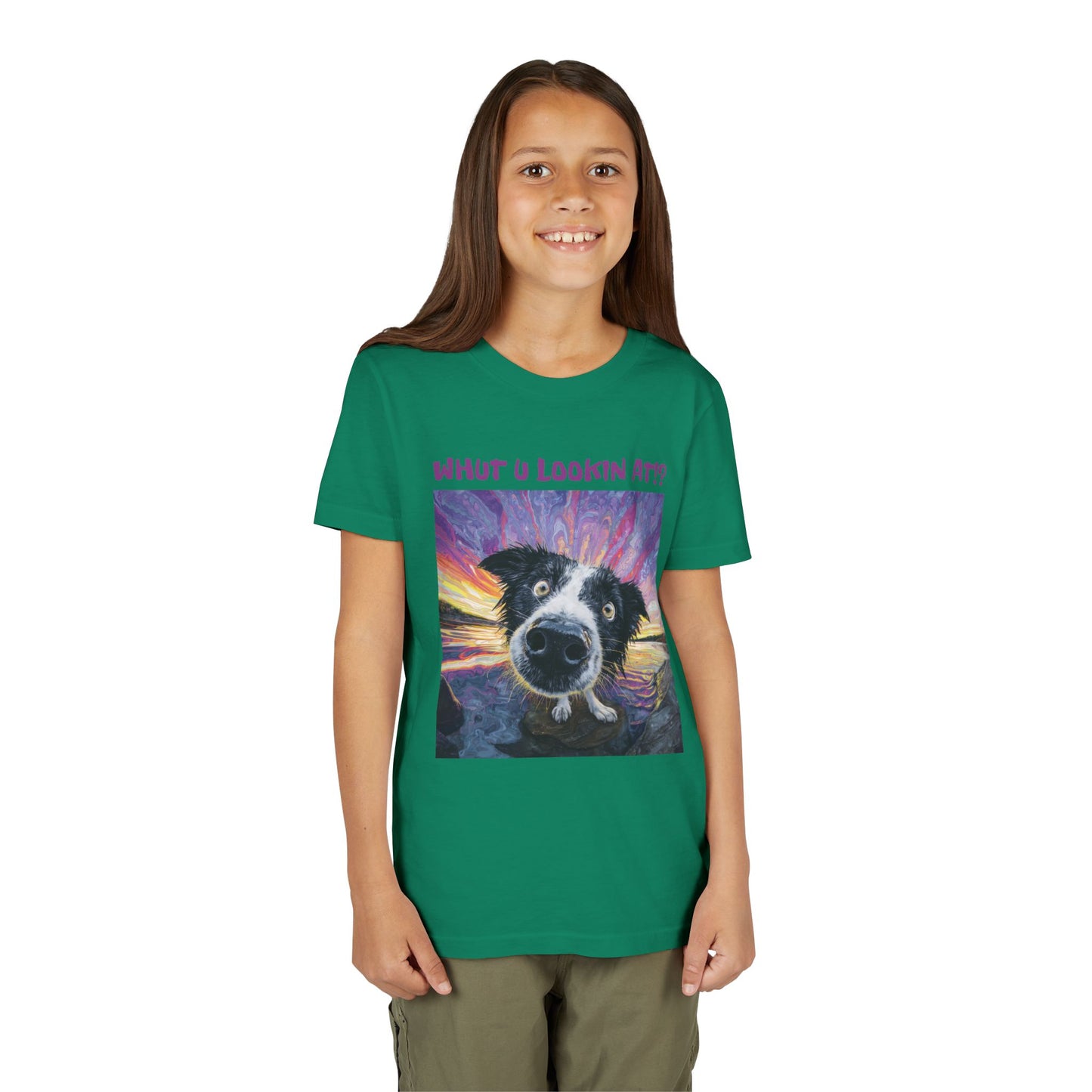 Whut U Lookin At!? Goofy Border Collie Sarcastic Youth Short Sleeve Tee