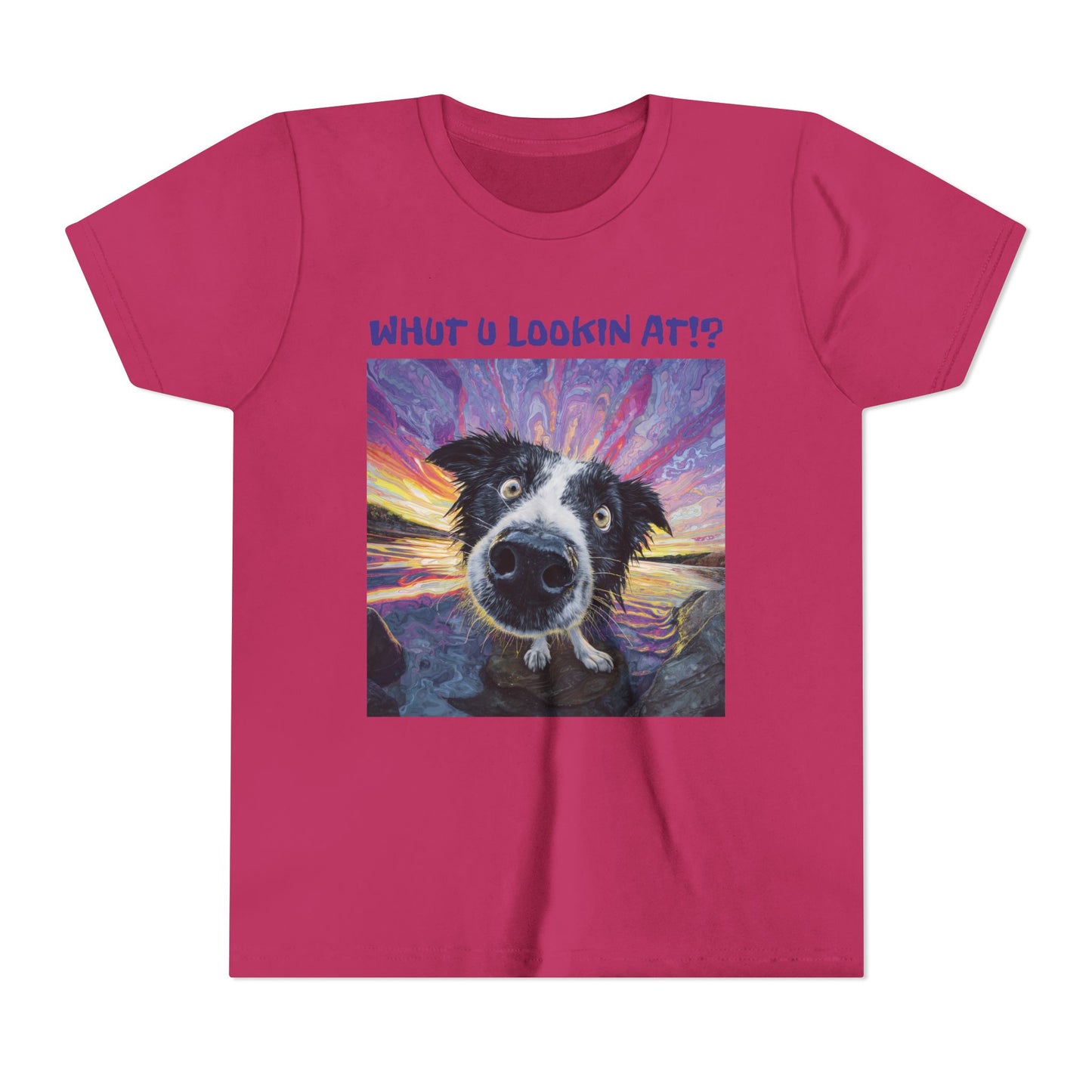 Whut U Lookin At!? Goofy Border Collie Sarcastic Youth Short Sleeve Tee