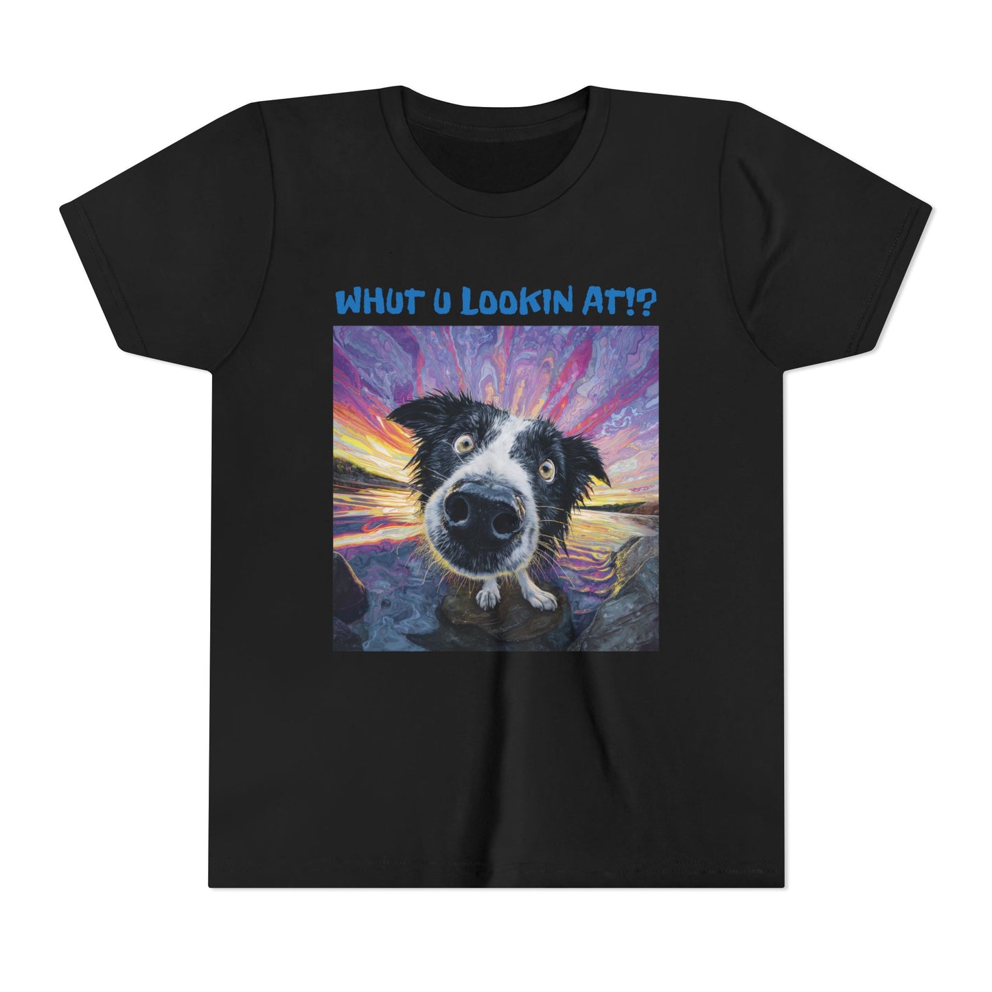 Whut U Lookin At!? Goofy Border Collie Sarcastic Youth Short Sleeve Tee