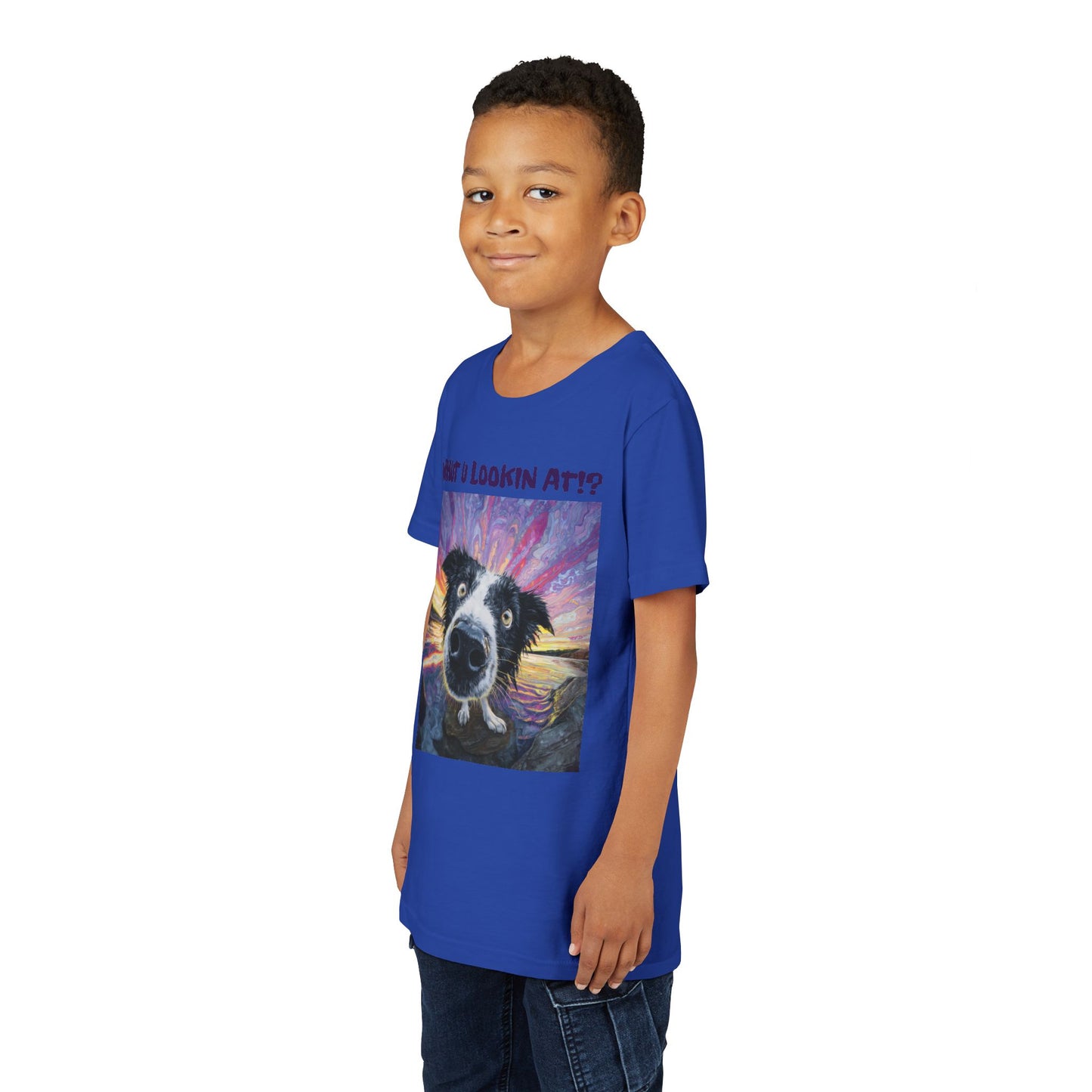 Whut U Lookin At!? Goofy Border Collie Sarcastic Youth Short Sleeve Tee