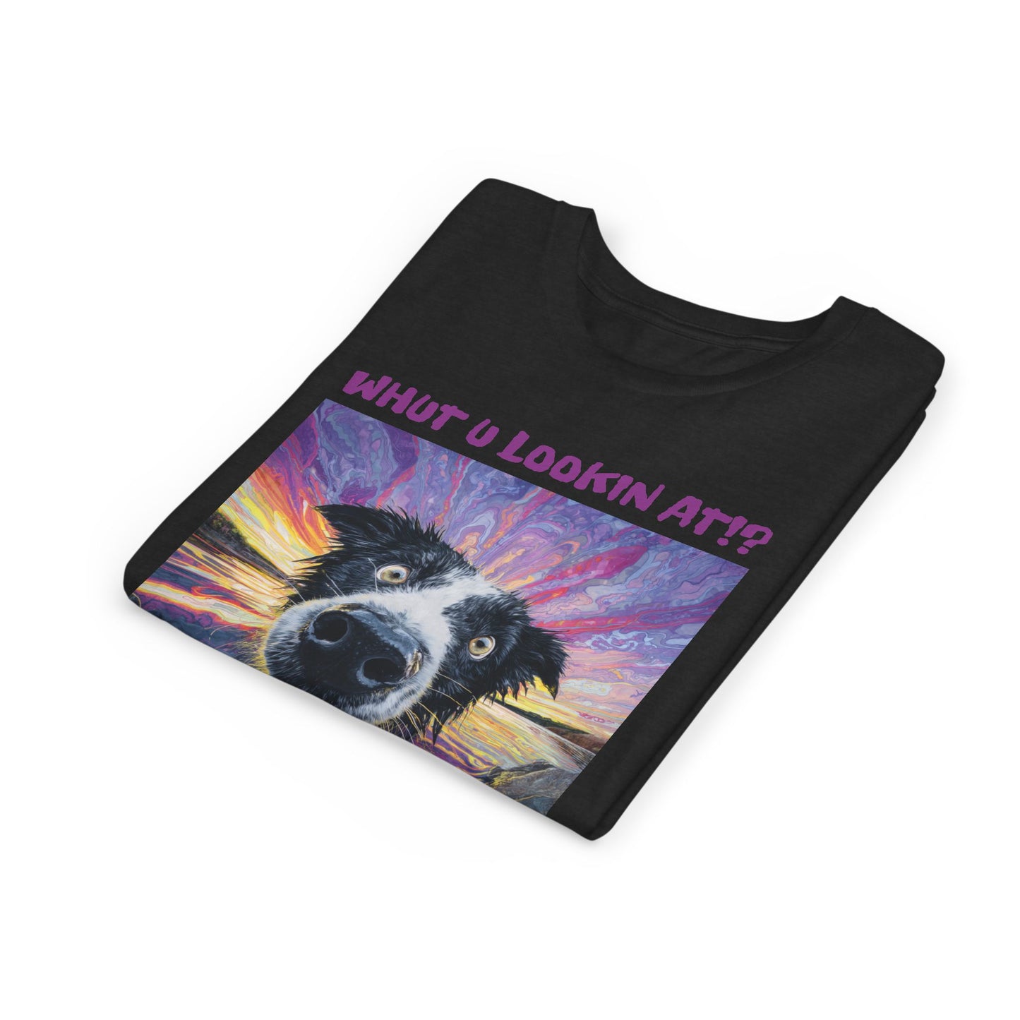 Whut U Lookin At!? Goofy Border Collie Sarcastic Youth Short Sleeve Tee