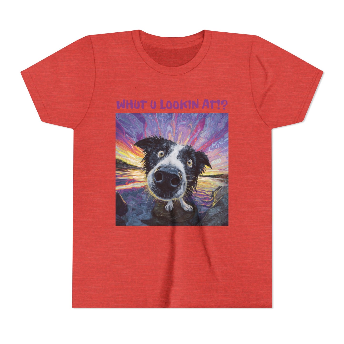 Whut U Lookin At!? Goofy Border Collie Sarcastic Youth Short Sleeve Tee