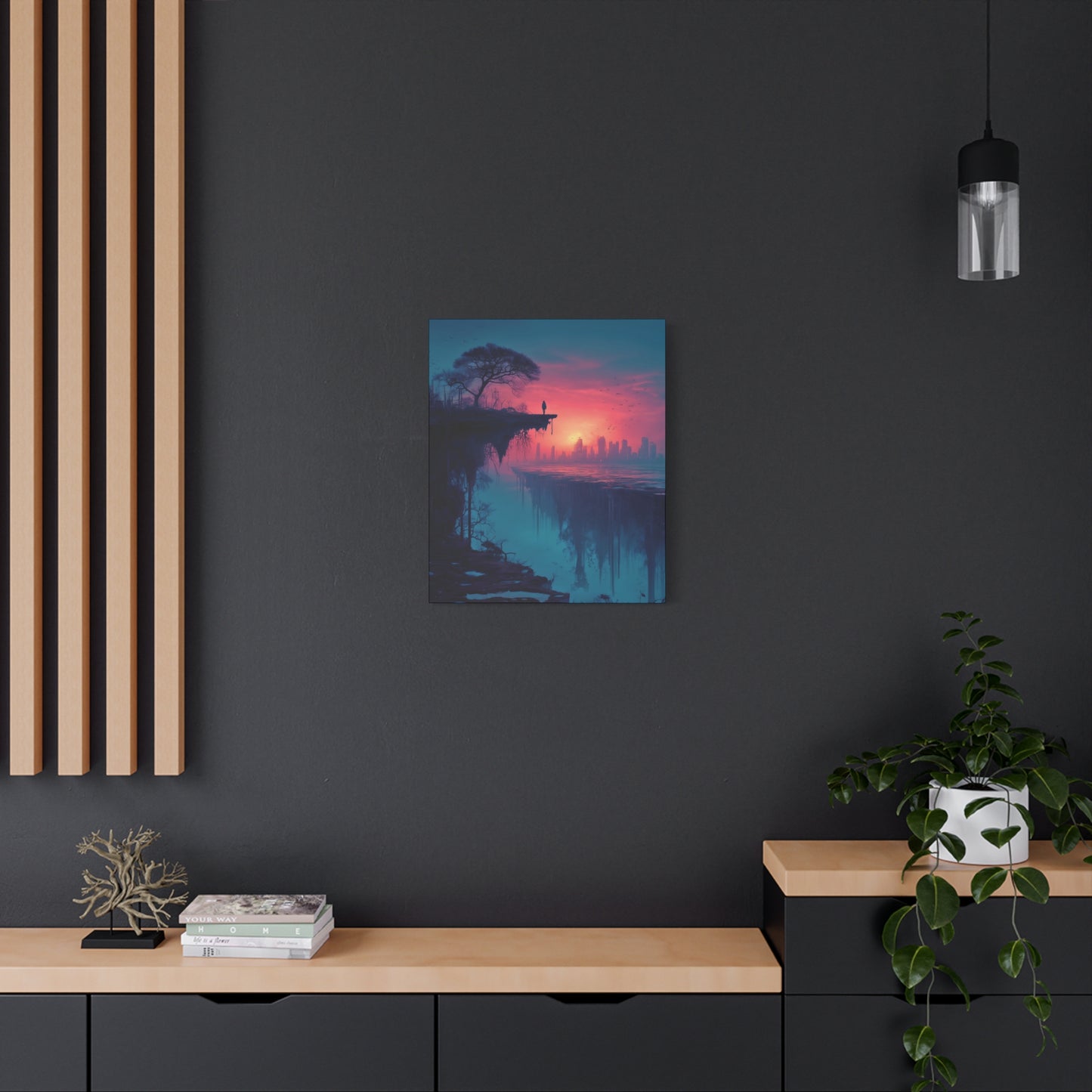 Surreal Rift and Cityscape Canvas – Atmospheric Isolation Wall Art