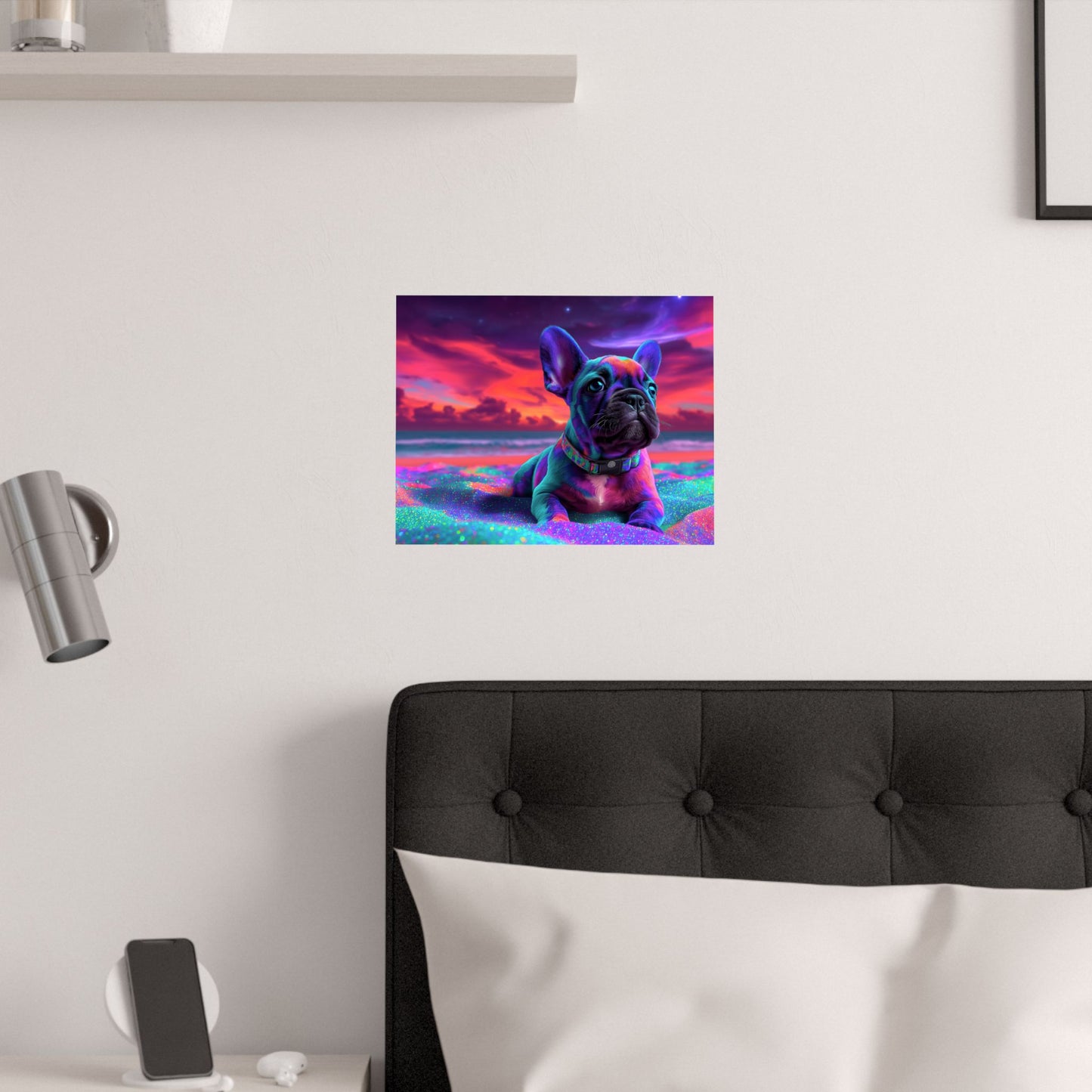 French Bulldog Poster – Cute Colorful Frenchie on Shimmering Sand, Dog Lover Poster