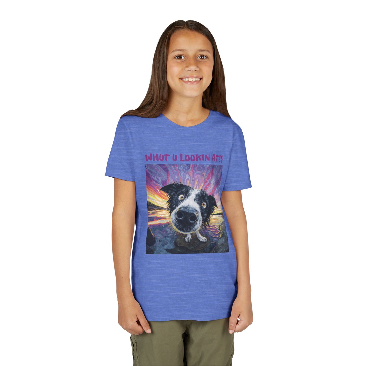 Whut U Lookin At!? Goofy Border Collie Sarcastic Youth Short Sleeve Tee