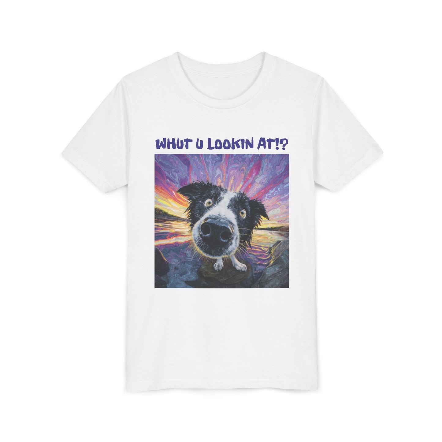 Whut U Lookin At!? Goofy Border Collie Sarcastic Youth Short Sleeve Tee