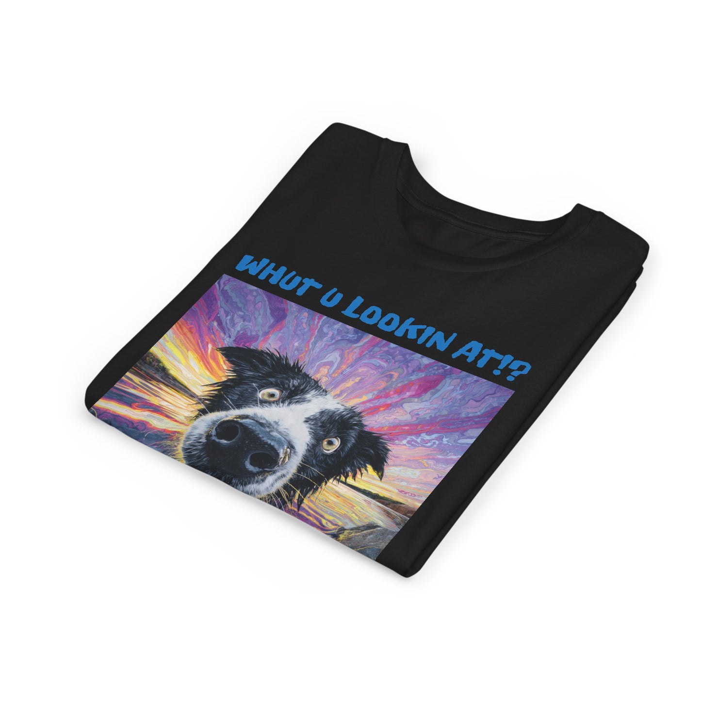 Whut U Lookin At!? Goofy Border Collie Sarcastic Youth Short Sleeve Tee