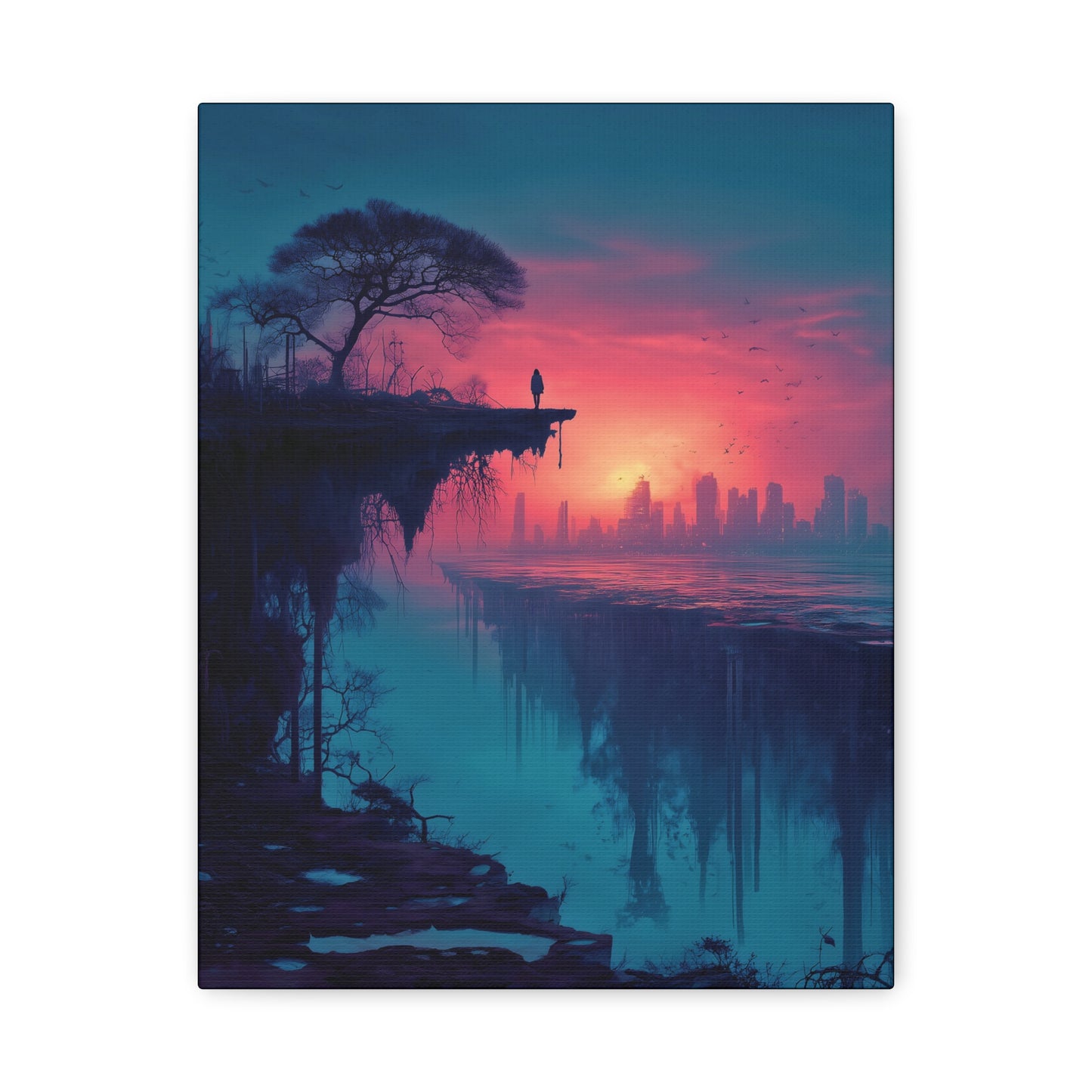 Surreal Rift and Cityscape Canvas – Atmospheric Isolation Wall Art