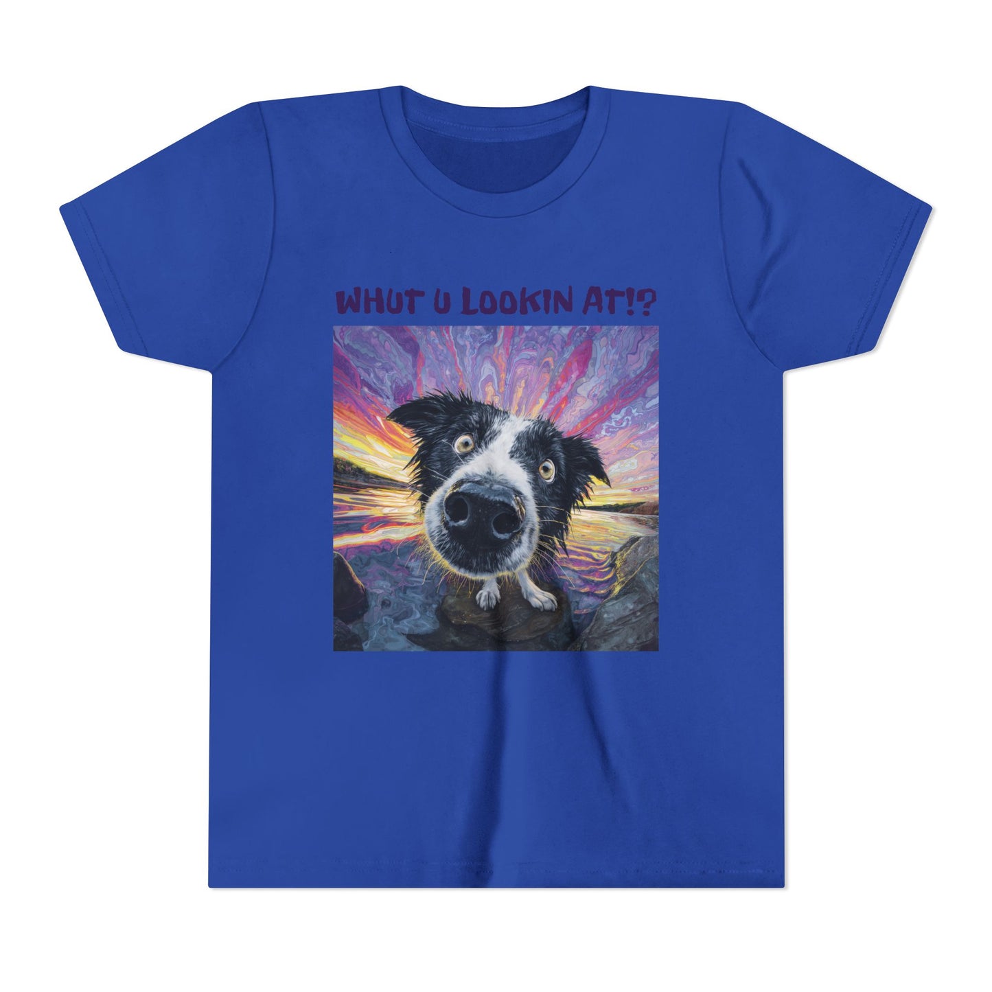 Whut U Lookin At!? Goofy Border Collie Sarcastic Youth Short Sleeve Tee