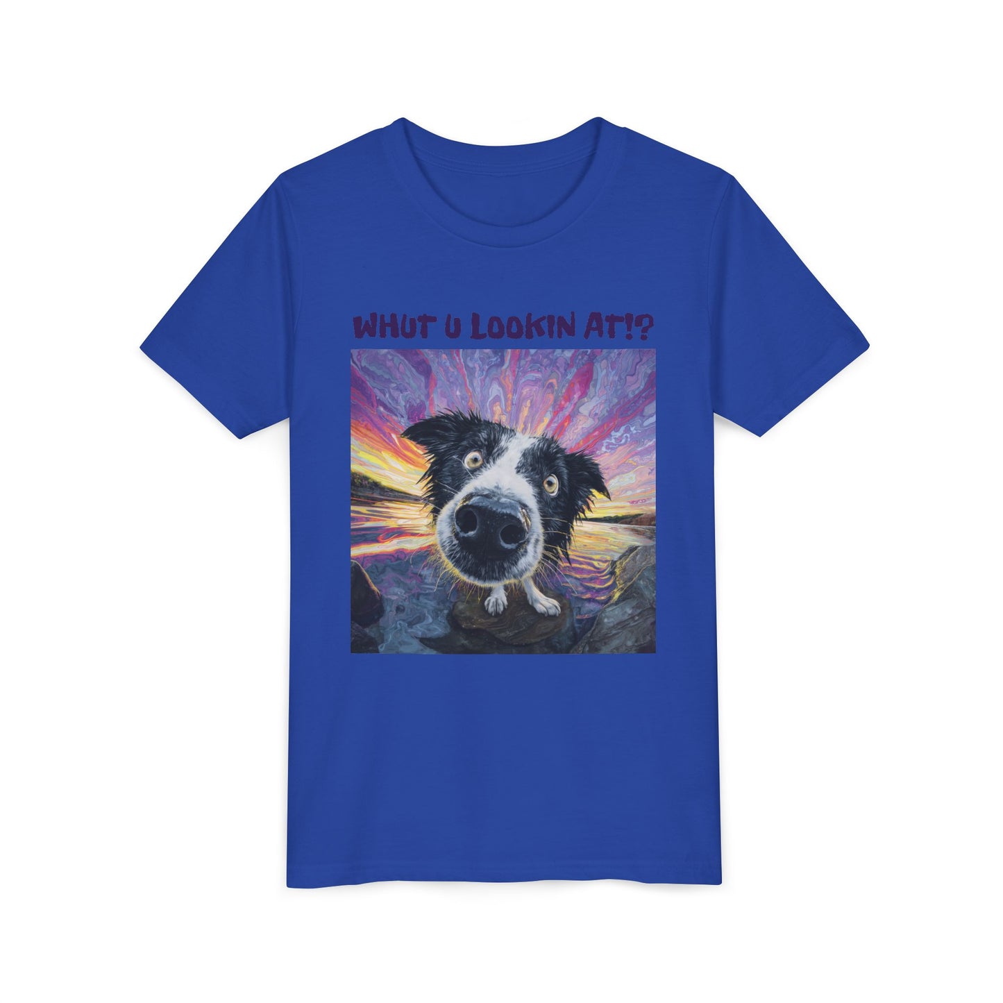 Whut U Lookin At!? Goofy Border Collie Sarcastic Youth Short Sleeve Tee