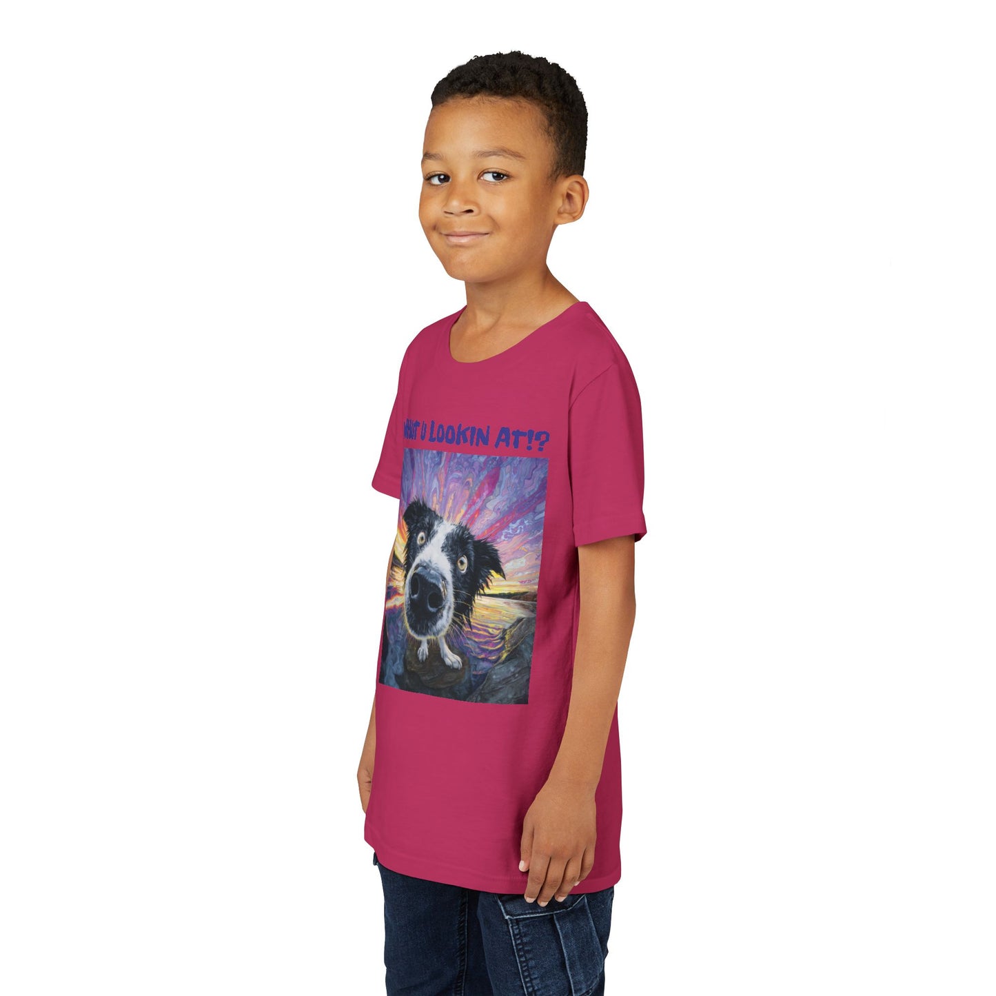 Whut U Lookin At!? Goofy Border Collie Sarcastic Youth Short Sleeve Tee