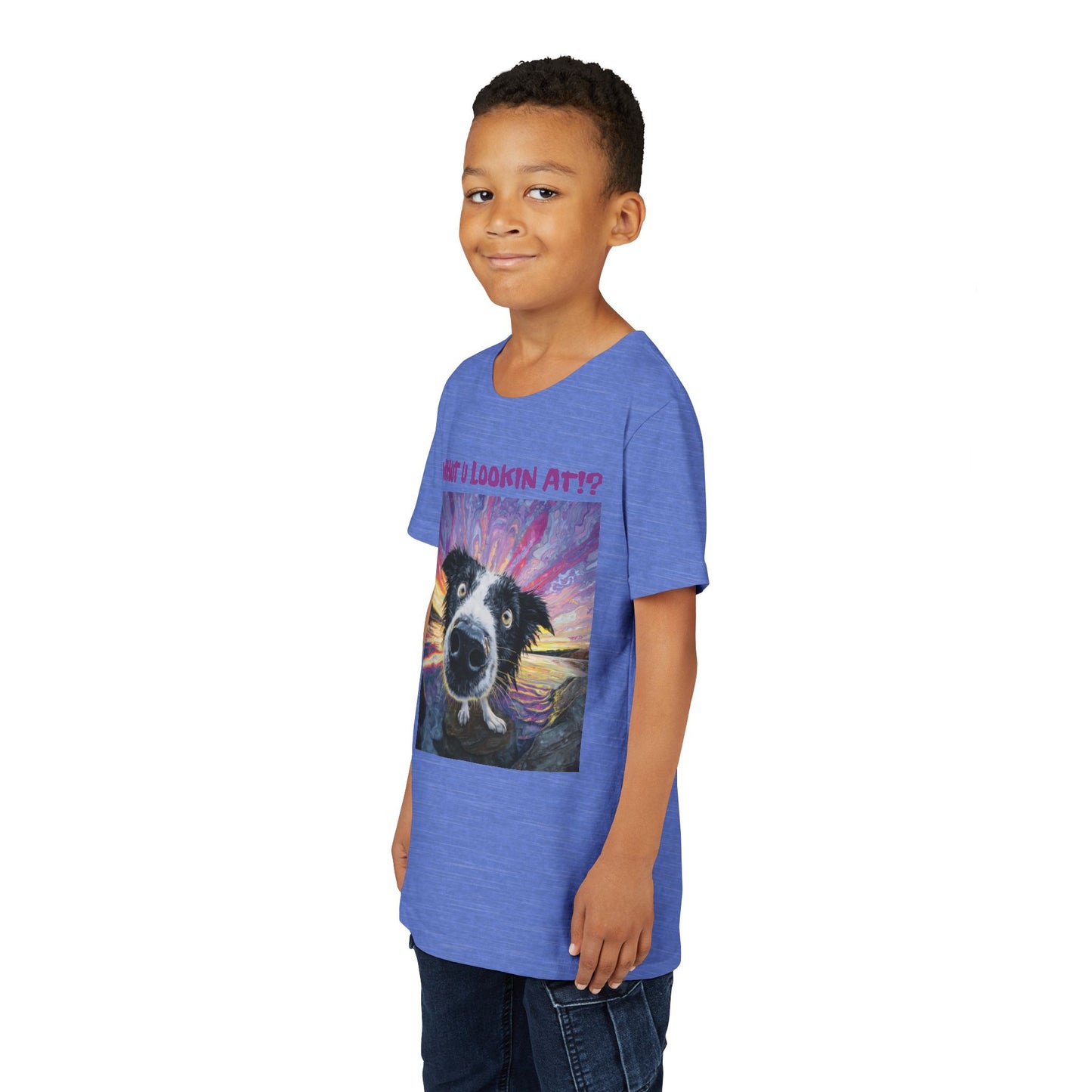 Whut U Lookin At!? Goofy Border Collie Sarcastic Youth Short Sleeve Tee