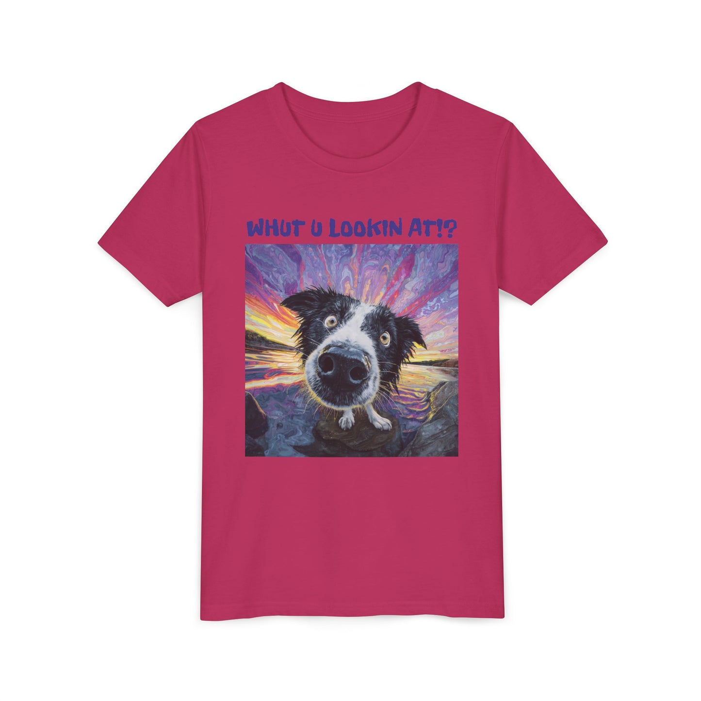 Whut U Lookin At!? Goofy Border Collie Sarcastic Youth Short Sleeve Tee