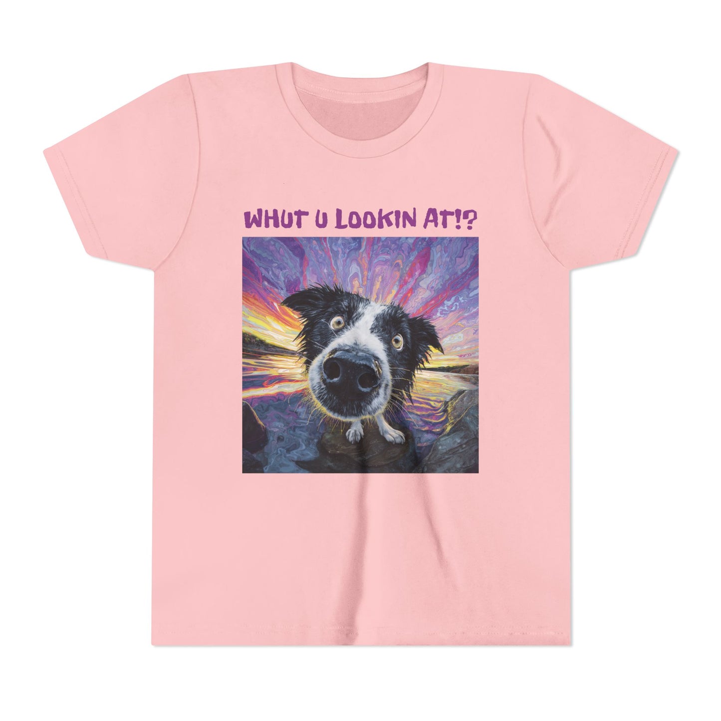 Whut U Lookin At!? Goofy Border Collie Sarcastic Youth Short Sleeve Tee
