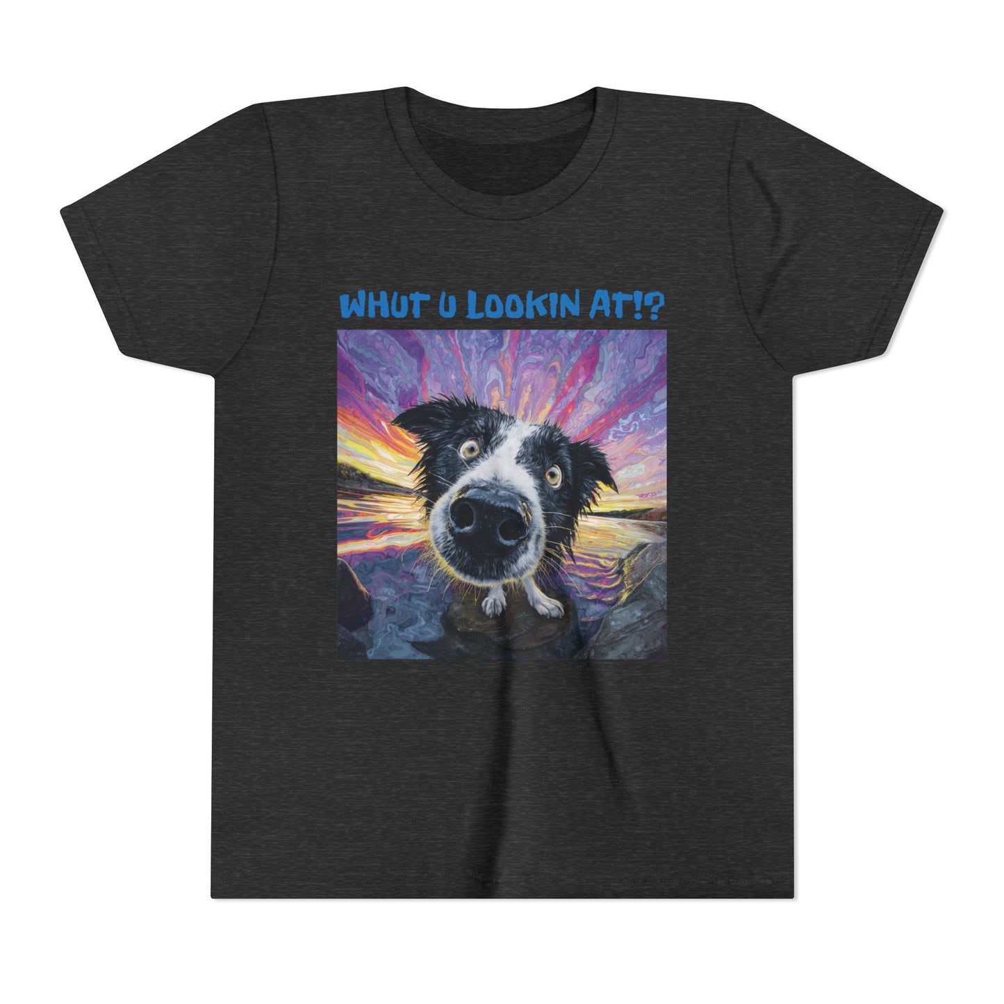 Whut U Lookin At!? Goofy Border Collie Sarcastic Youth Short Sleeve Tee