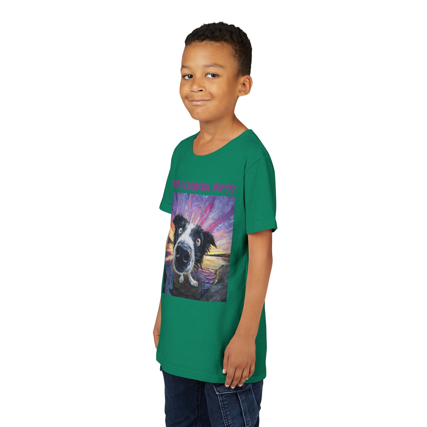Whut U Lookin At!? Goofy Border Collie Sarcastic Youth Short Sleeve Tee