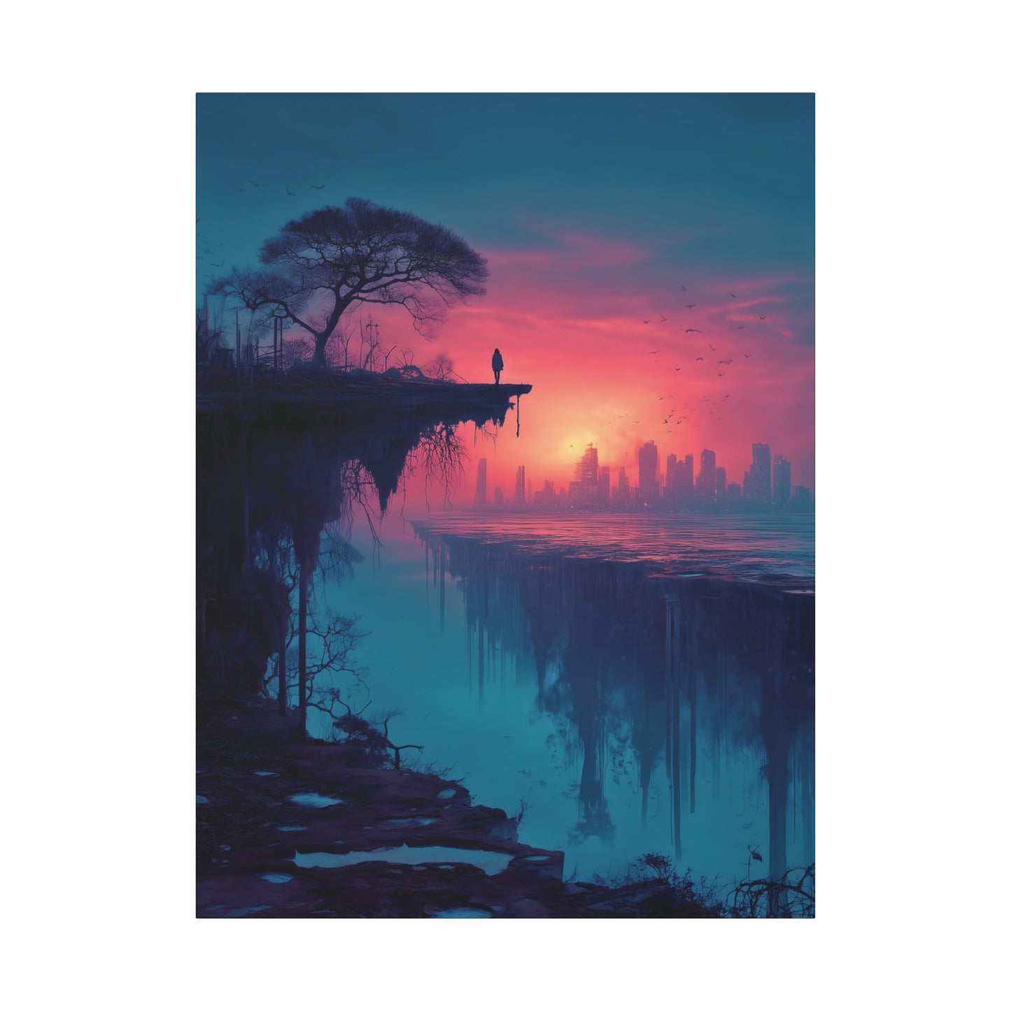Surreal Rift and Cityscape Canvas – Atmospheric Isolation Wall Art