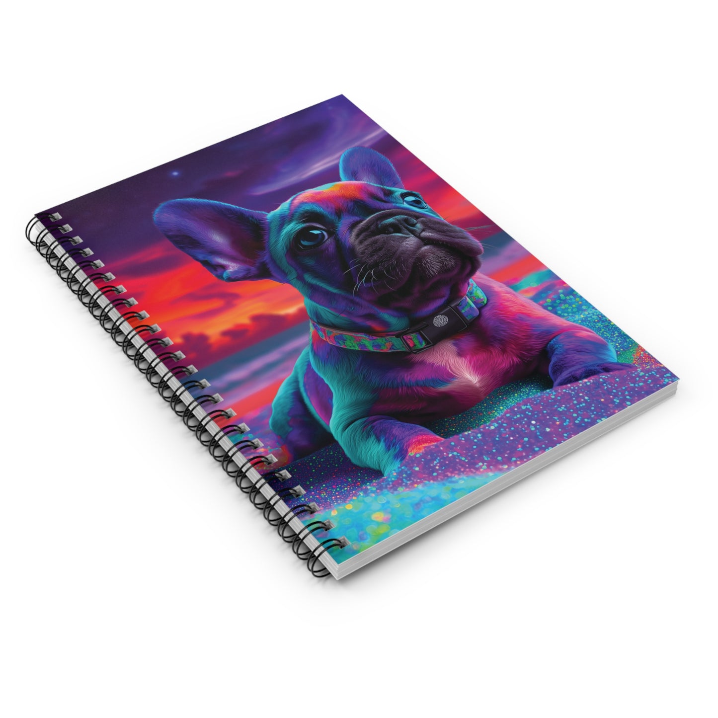 French Bulldog Spiral Notebook – Cute Colorful Frenchie on Shimmering Sand, Dog Lover Journal