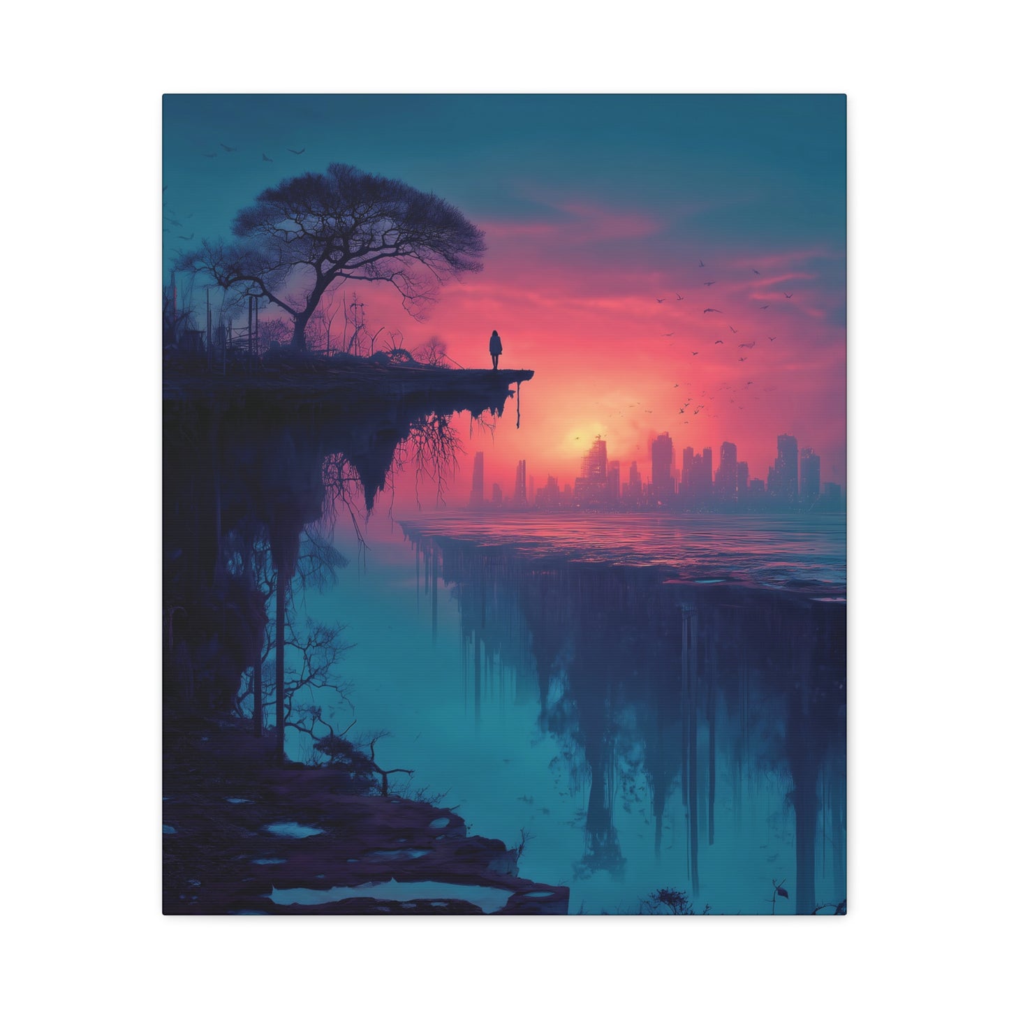 Surreal Rift and Cityscape Canvas – Atmospheric Isolation Wall Art