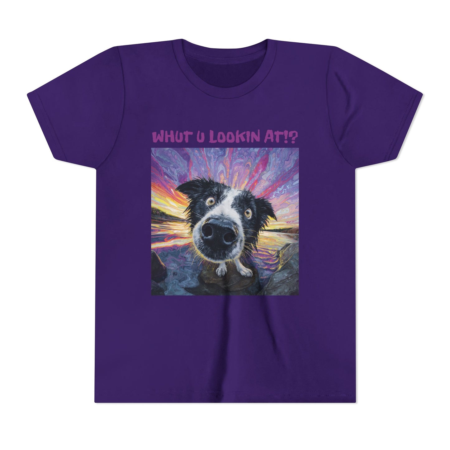 Whut U Lookin At!? Goofy Border Collie Sarcastic Youth Short Sleeve Tee