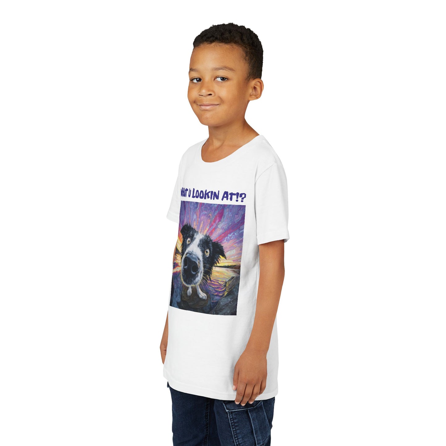 Whut U Lookin At!? Goofy Border Collie Sarcastic Youth Short Sleeve Tee