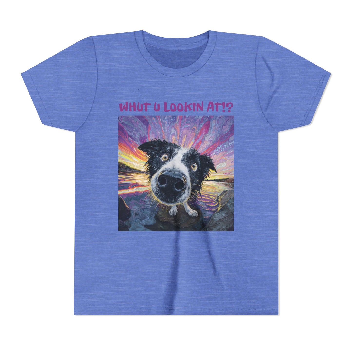 Whut U Lookin At!? Goofy Border Collie Sarcastic Youth Short Sleeve Tee