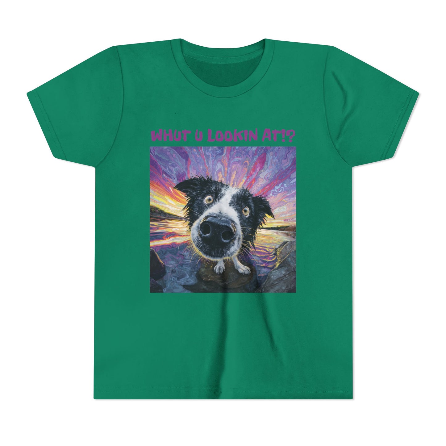 Whut U Lookin At!? Goofy Border Collie Sarcastic Youth Short Sleeve Tee