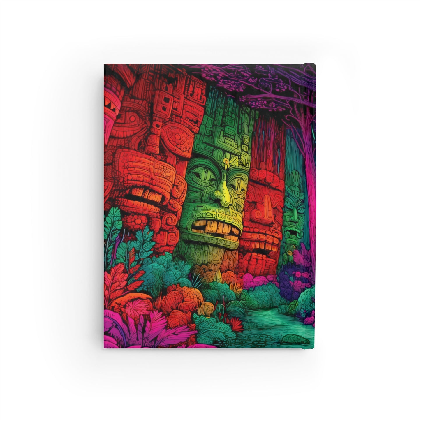 Psychedelic Mayan Jungle Hardbound Notebook – Totems & Carvings, Hyper-Detailed Vibrant Illustration