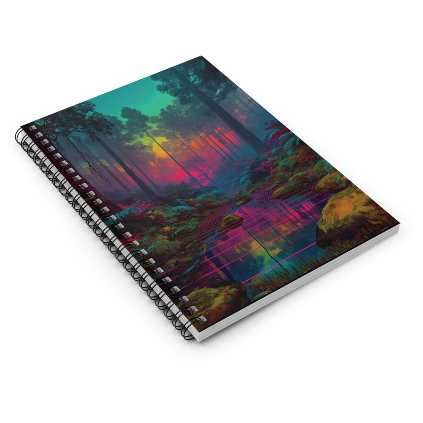 Trippy Simulation Spiral Notebook – Vaporwave Meets High-Def Nature, Surreal Grid Aesthetic