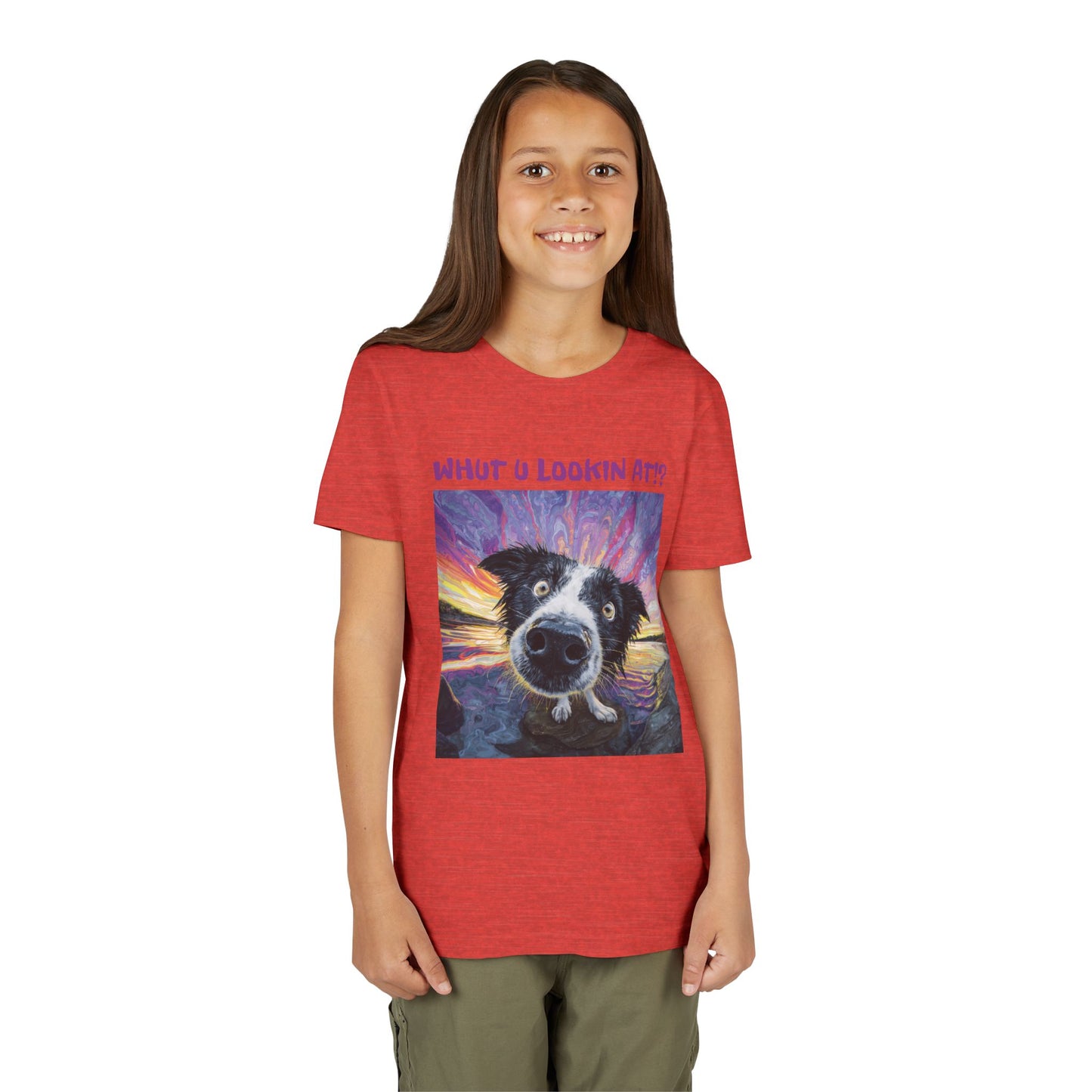 Whut U Lookin At!? Goofy Border Collie Sarcastic Youth Short Sleeve Tee