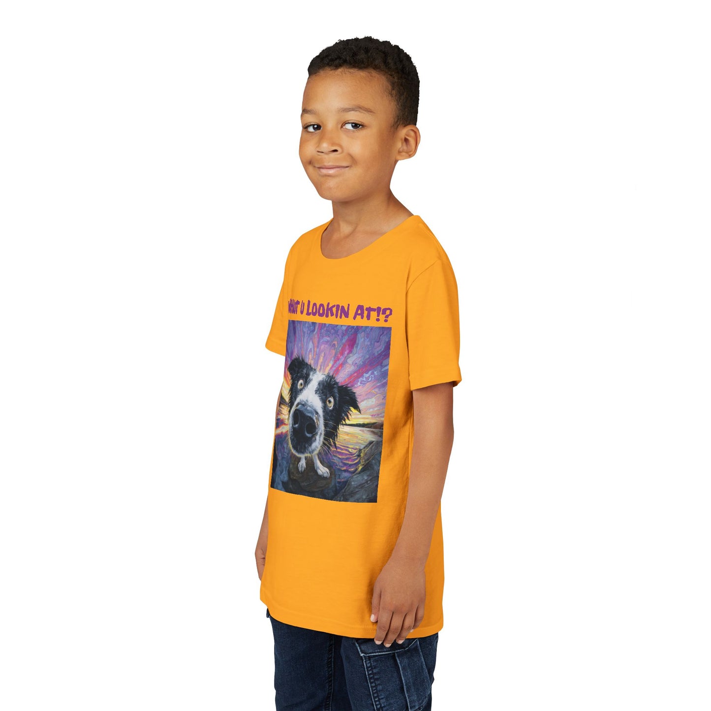 Whut U Lookin At!? Goofy Border Collie Sarcastic Youth Short Sleeve Tee
