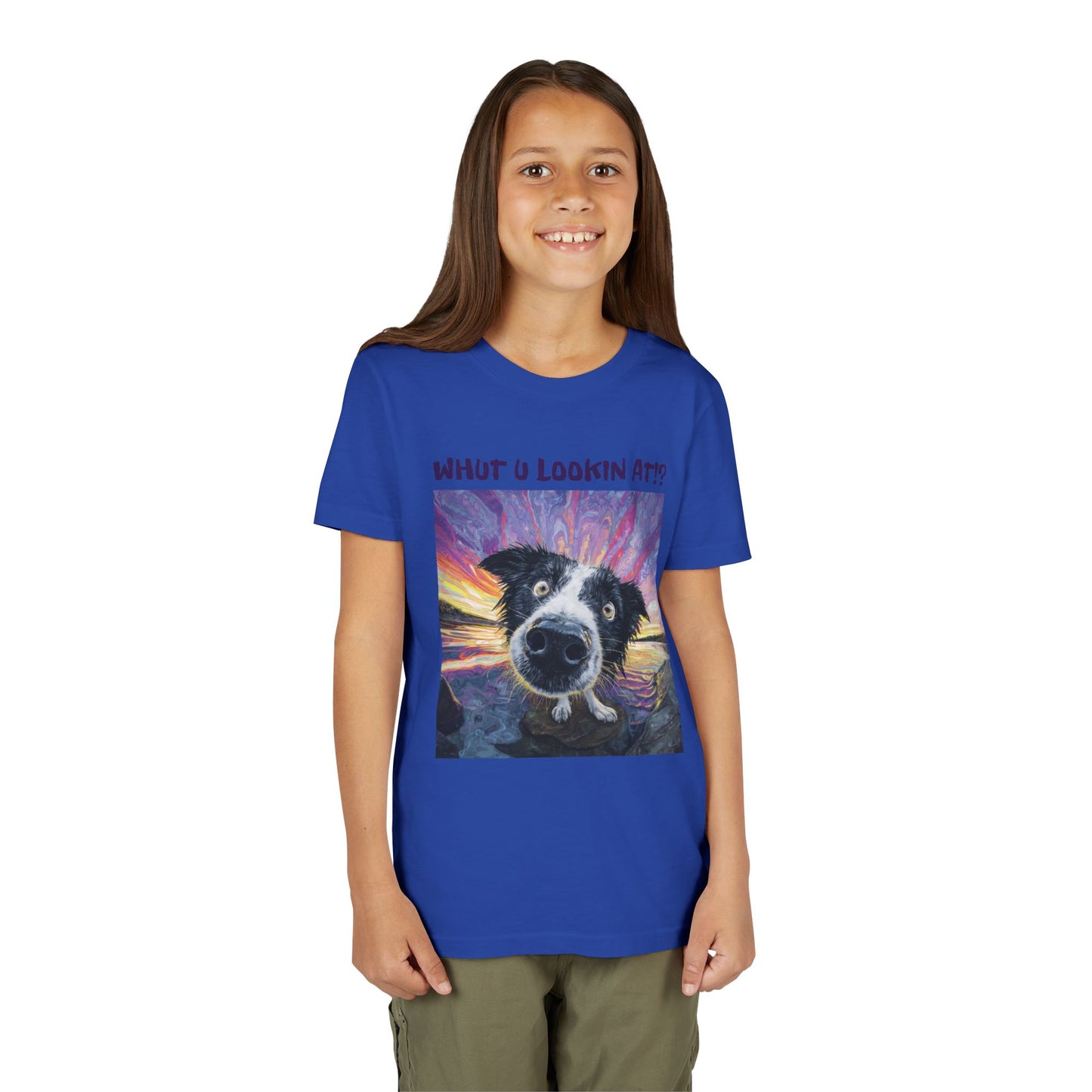 Whut U Lookin At!? Goofy Border Collie Sarcastic Youth Short Sleeve Tee