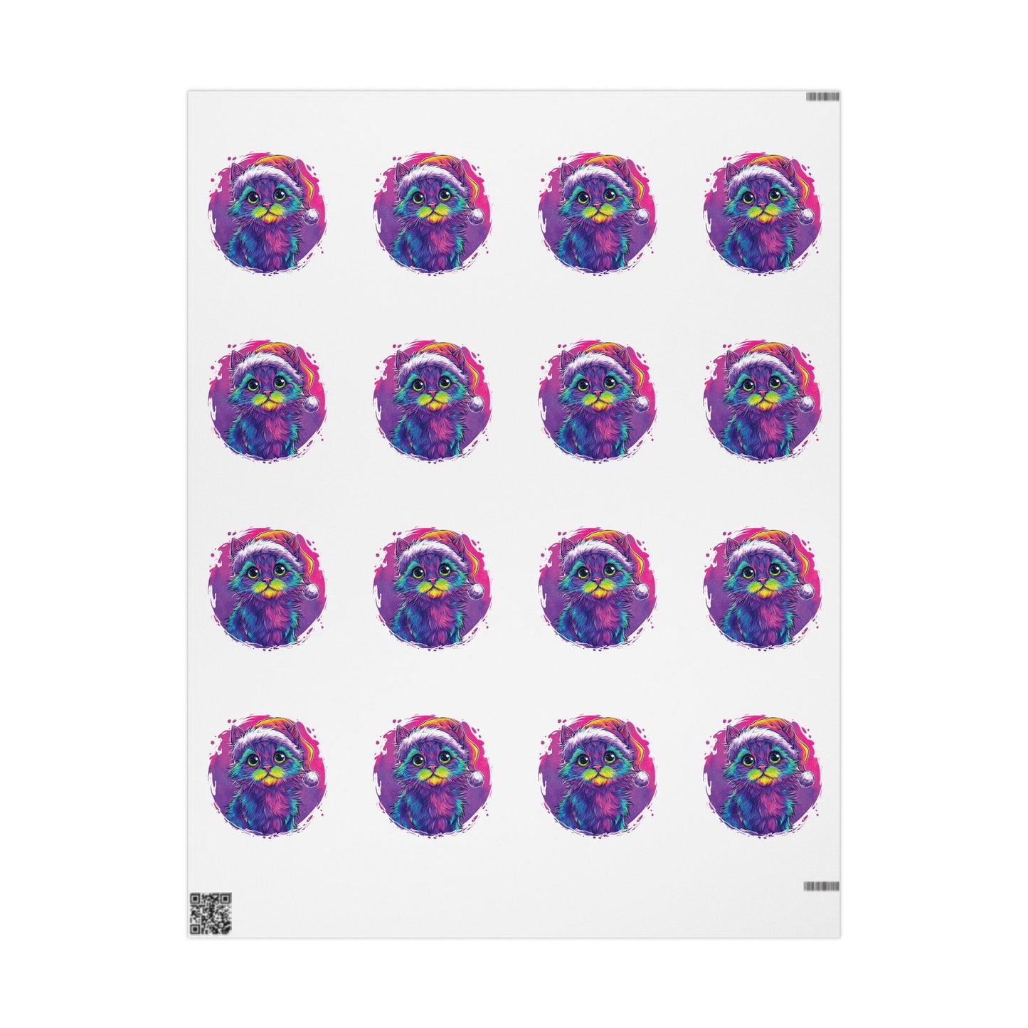 Christmas Wrapping Paper – Cute Kitten in Santa Hat, Colorful Holiday Gift Wrap