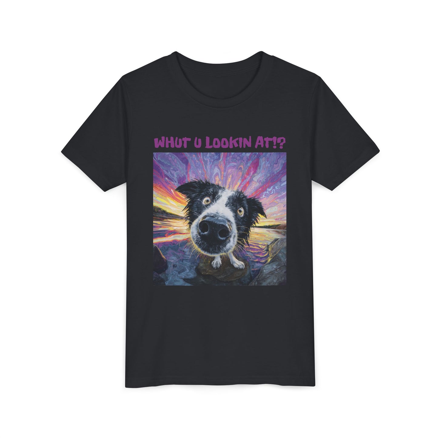 Whut U Lookin At!? Goofy Border Collie Sarcastic Youth Short Sleeve Tee