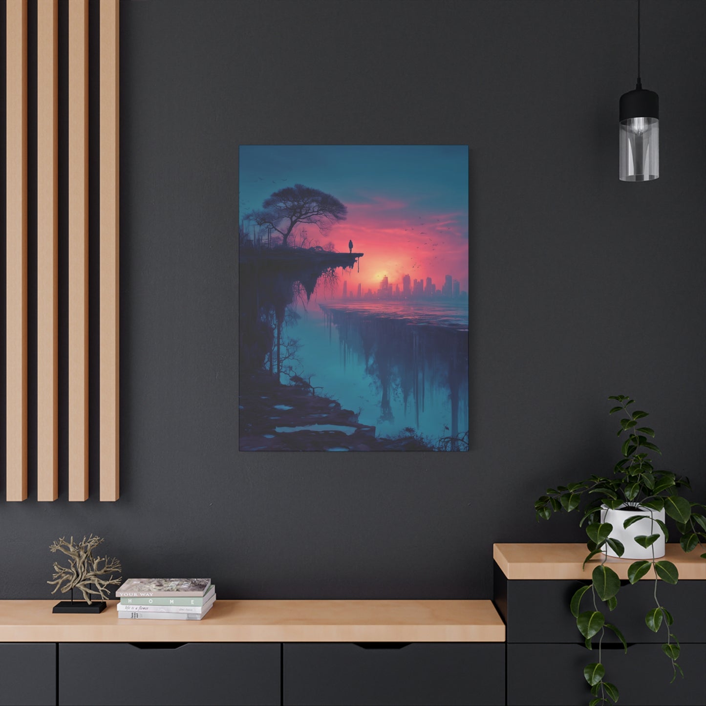 Surreal Rift and Cityscape Canvas – Atmospheric Isolation Wall Art