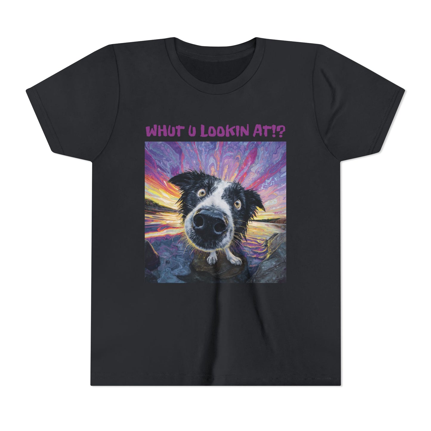 Whut U Lookin At!? Goofy Border Collie Sarcastic Youth Short Sleeve Tee