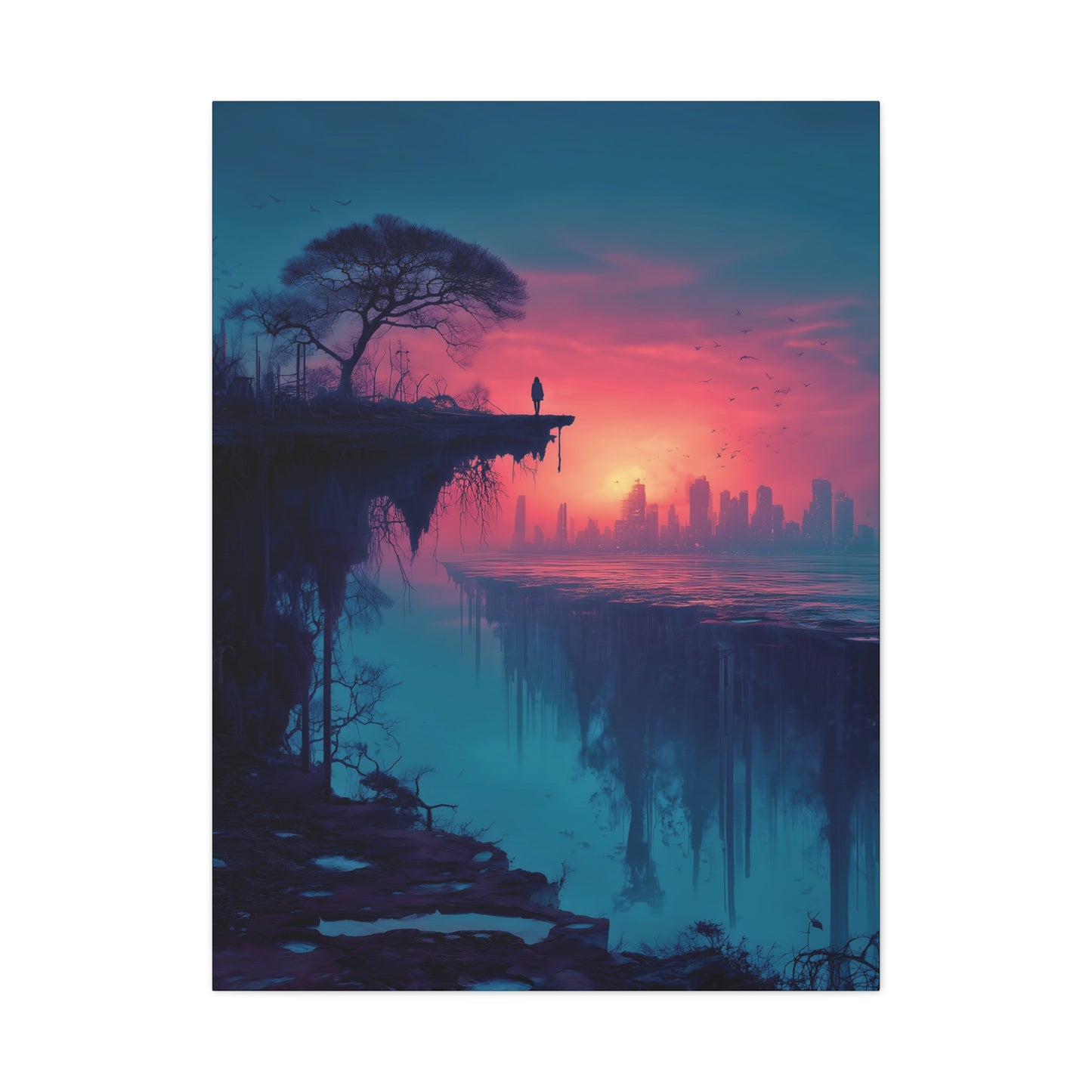 Surreal Rift and Cityscape Canvas – Atmospheric Isolation Wall Art