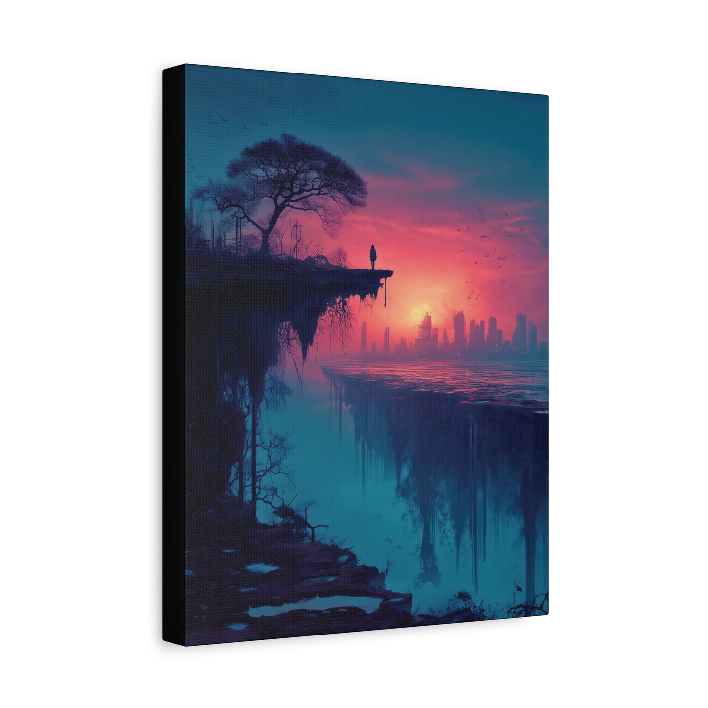 Surreal Rift and Cityscape Canvas – Atmospheric Isolation Wall Art