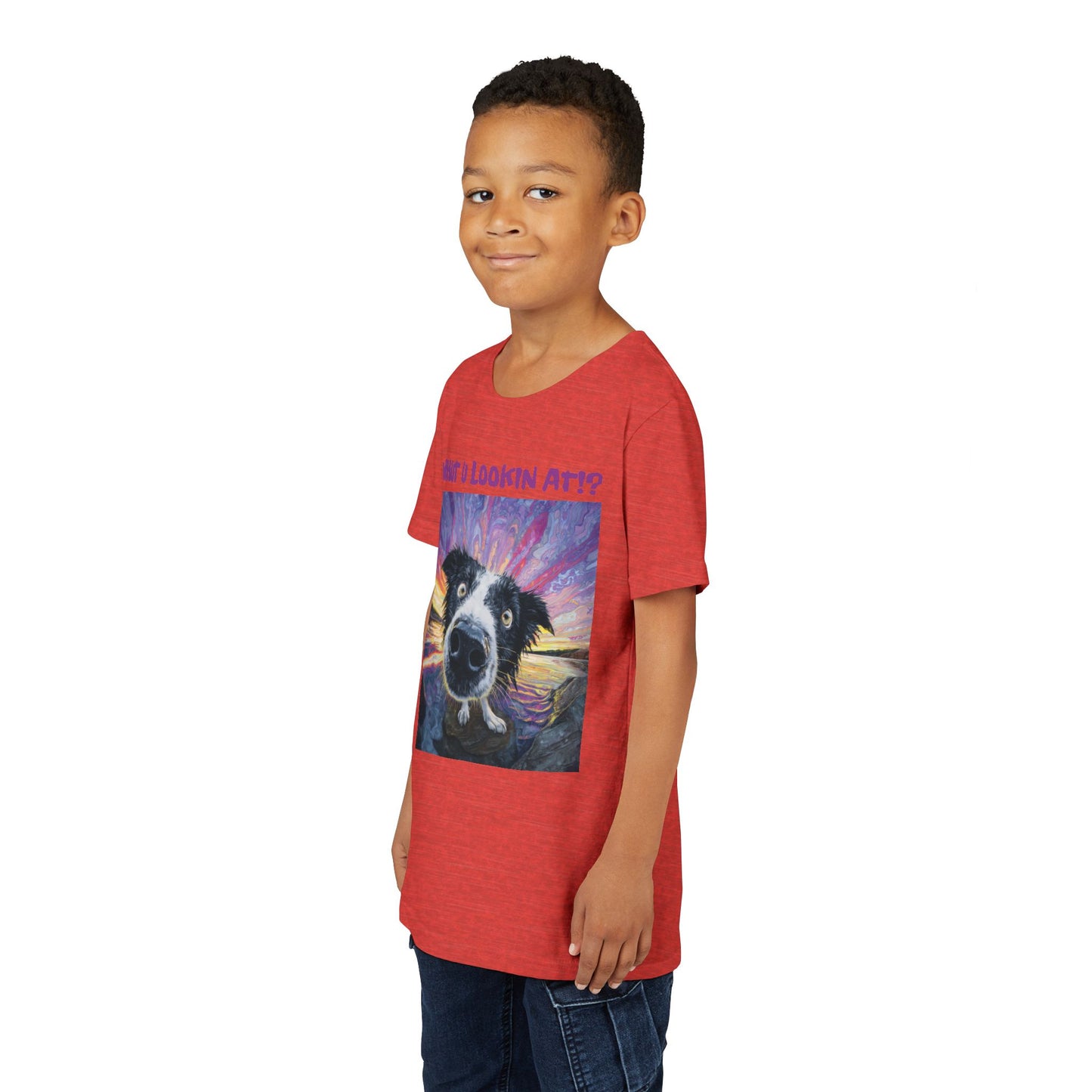 Whut U Lookin At!? Goofy Border Collie Sarcastic Youth Short Sleeve Tee
