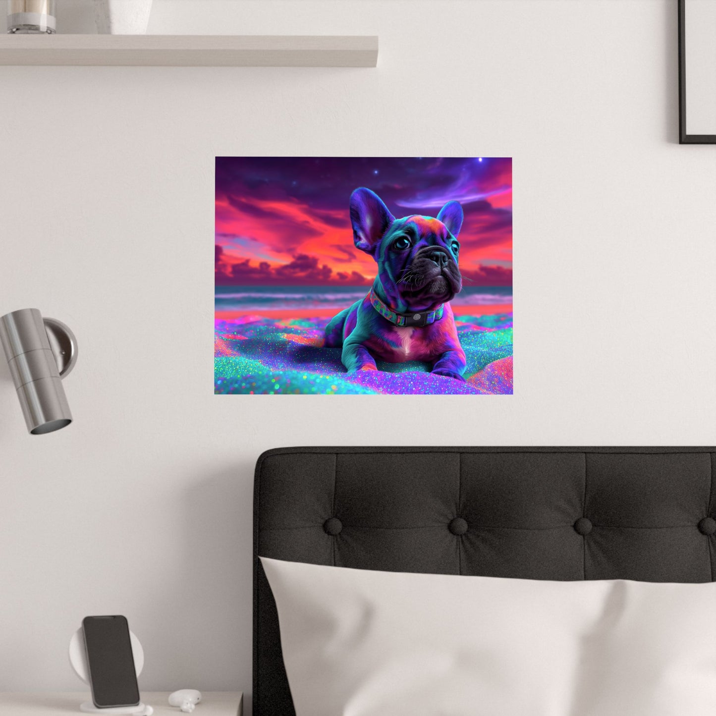 French Bulldog Poster – Cute Colorful Frenchie on Shimmering Sand, Dog Lover Poster