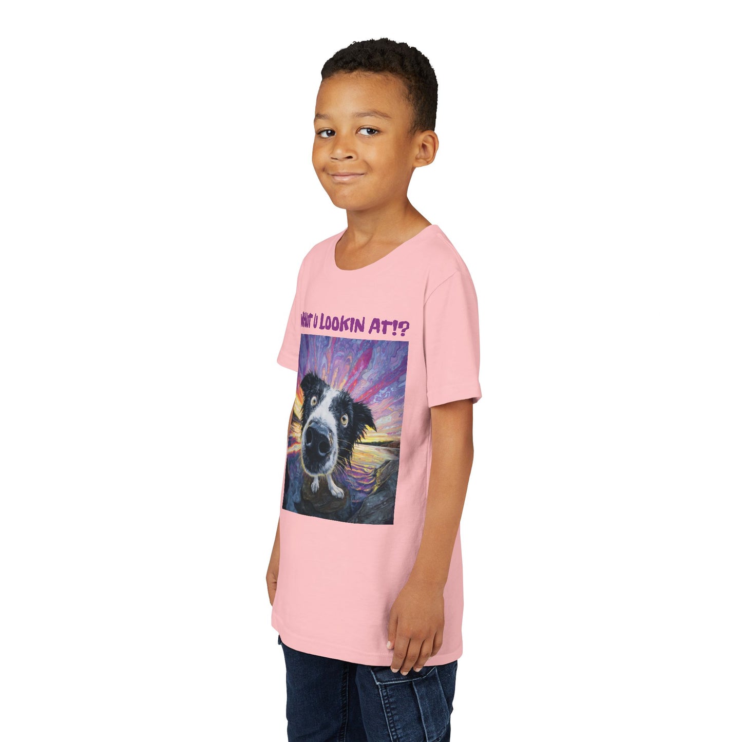 Whut U Lookin At!? Goofy Border Collie Sarcastic Youth Short Sleeve Tee