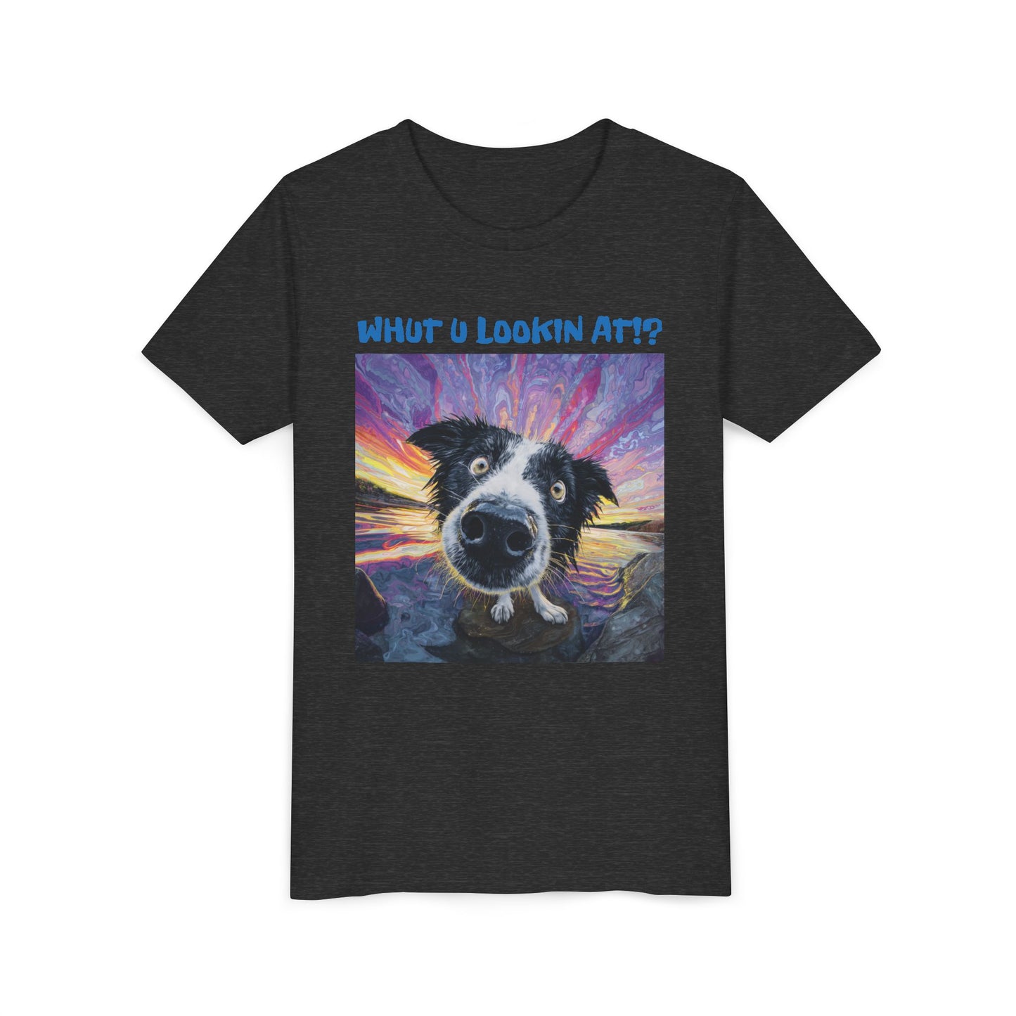 Whut U Lookin At!? Goofy Border Collie Sarcastic Youth Short Sleeve Tee