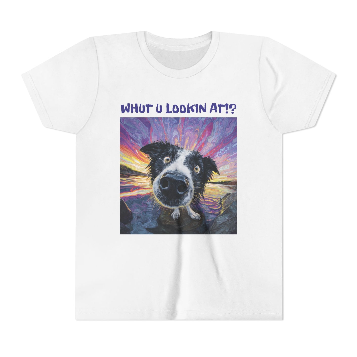 Whut U Lookin At!? Goofy Border Collie Sarcastic Youth Short Sleeve Tee