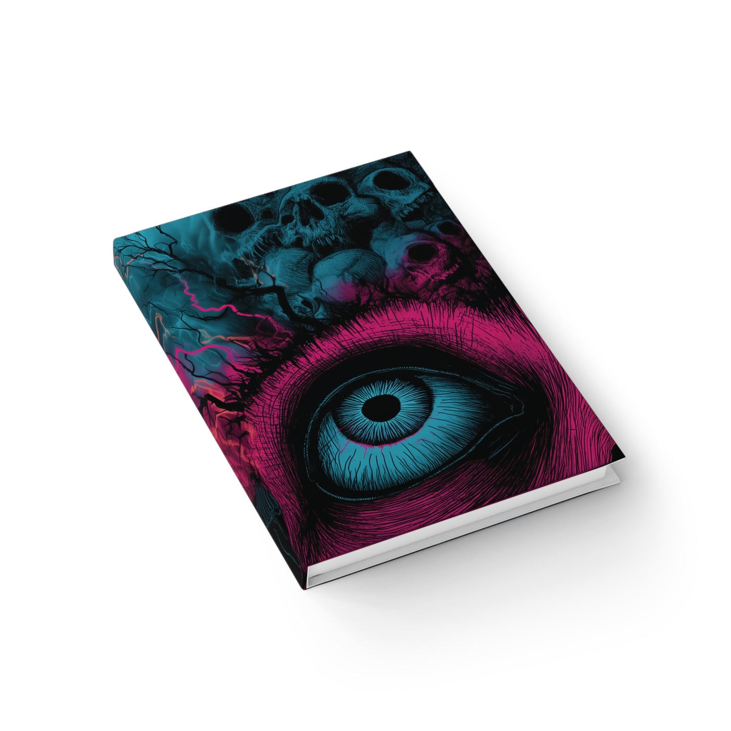 Gothic Trippy Eye & Skulls Hardcover Notebook – Dark Red & Black, Mushrooms Illustration
