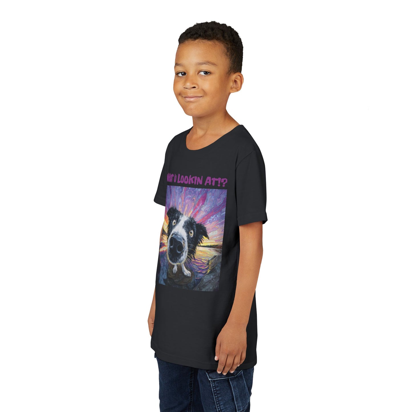 Whut U Lookin At!? Goofy Border Collie Sarcastic Youth Short Sleeve Tee