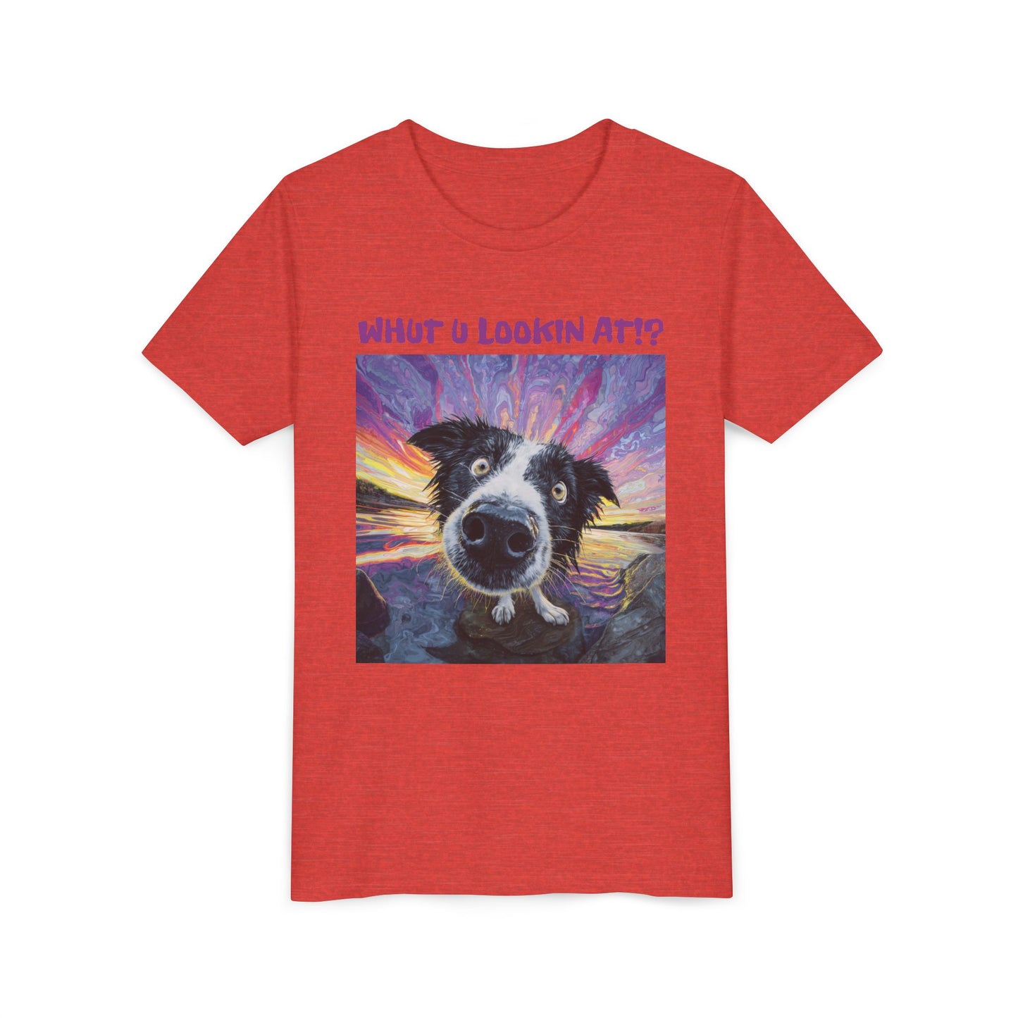 Whut U Lookin At!? Goofy Border Collie Sarcastic Youth Short Sleeve Tee
