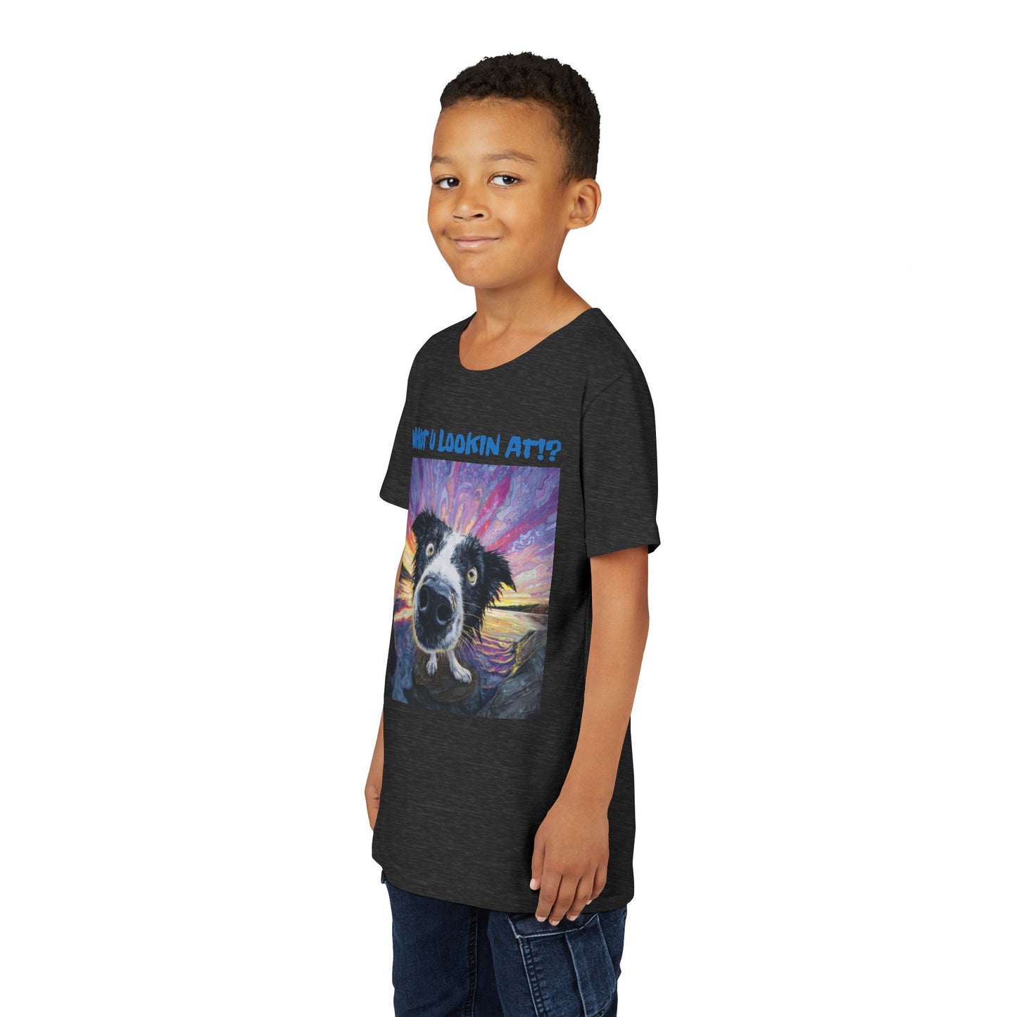 Whut U Lookin At!? Goofy Border Collie Sarcastic Youth Short Sleeve Tee