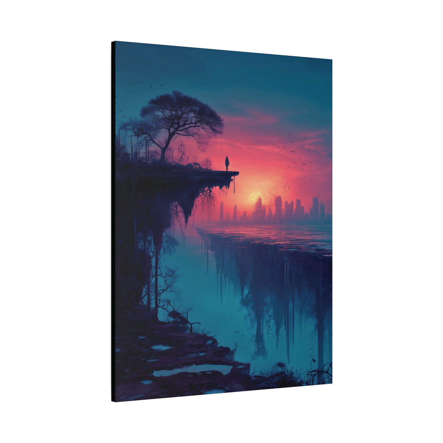 Surreal Rift and Cityscape Canvas – Atmospheric Isolation Wall Art